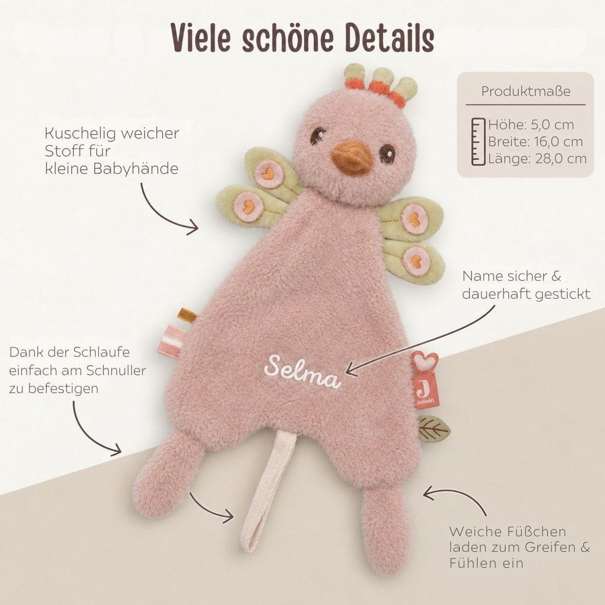 JOLLEIN Schmusetuch personalisiert - Schaf oder Strauß