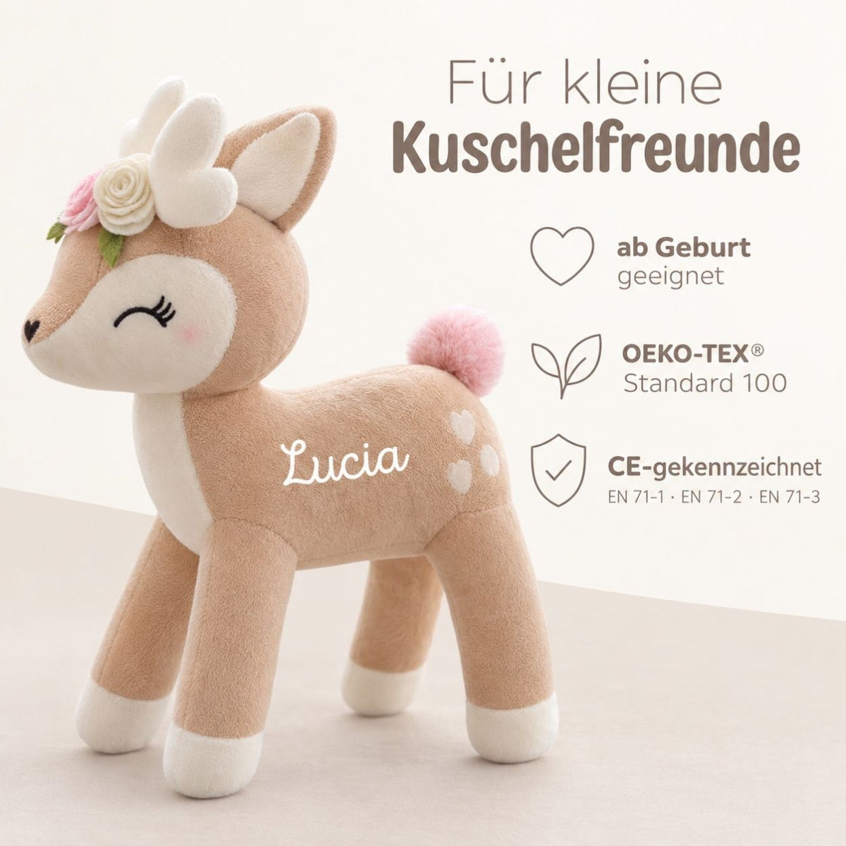 Reh mit Blumenkranz Kuscheltier personalisiert