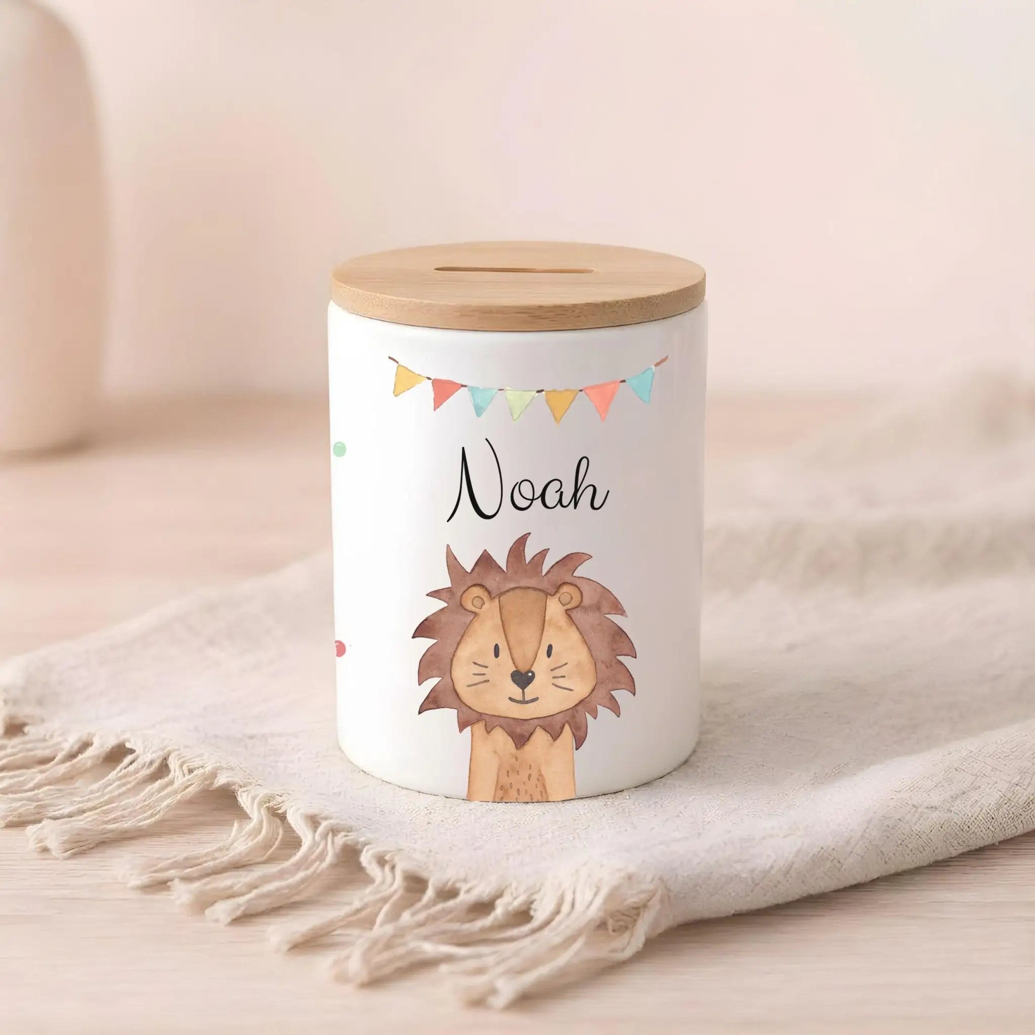 3in 1 Spardose Keramik personalisiert - Tier Girlande Aquarell - wunderwunsch
