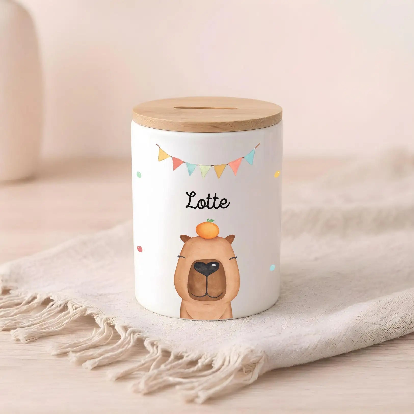 3in 1 Spardose Keramik personalisiert - Tier Girlande Aquarell - wunderwunsch
