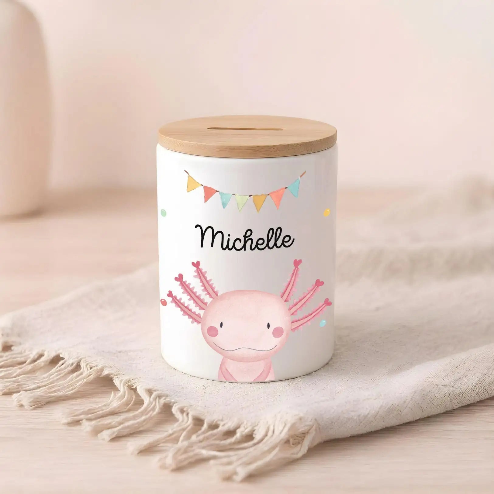 3in 1 Spardose Keramik personalisiert - Tier Girlande Aquarell - wunderwunsch