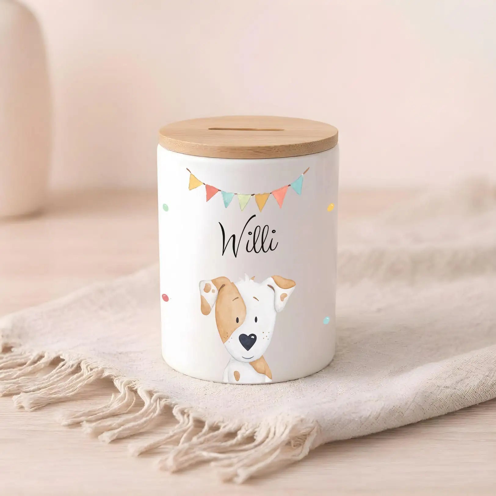 3in 1 Spardose Keramik personalisiert - Tier Girlande Aquarell - wunderwunsch