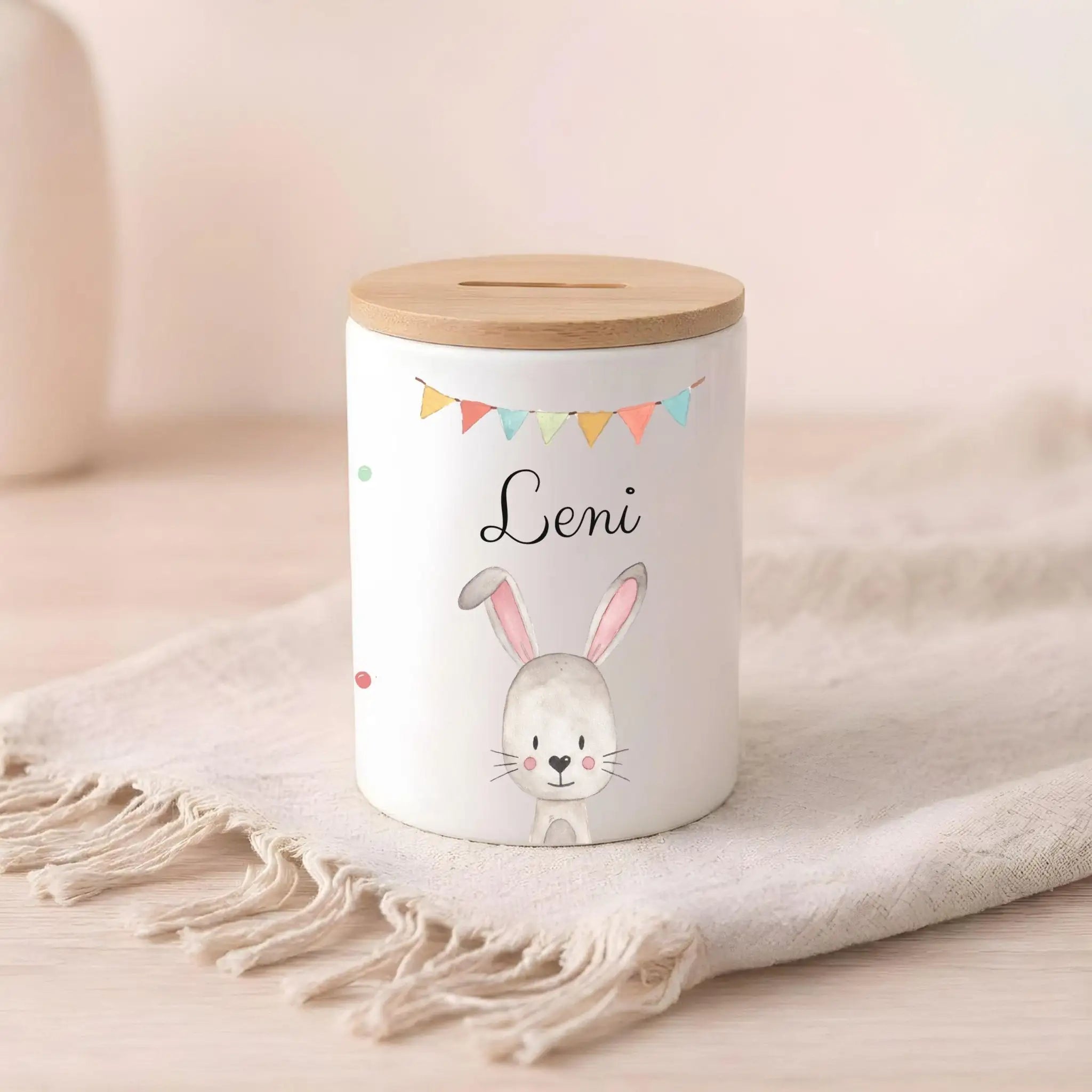 3in 1 Spardose Keramik personalisiert - Tier Girlande Aquarell - wunderwunsch