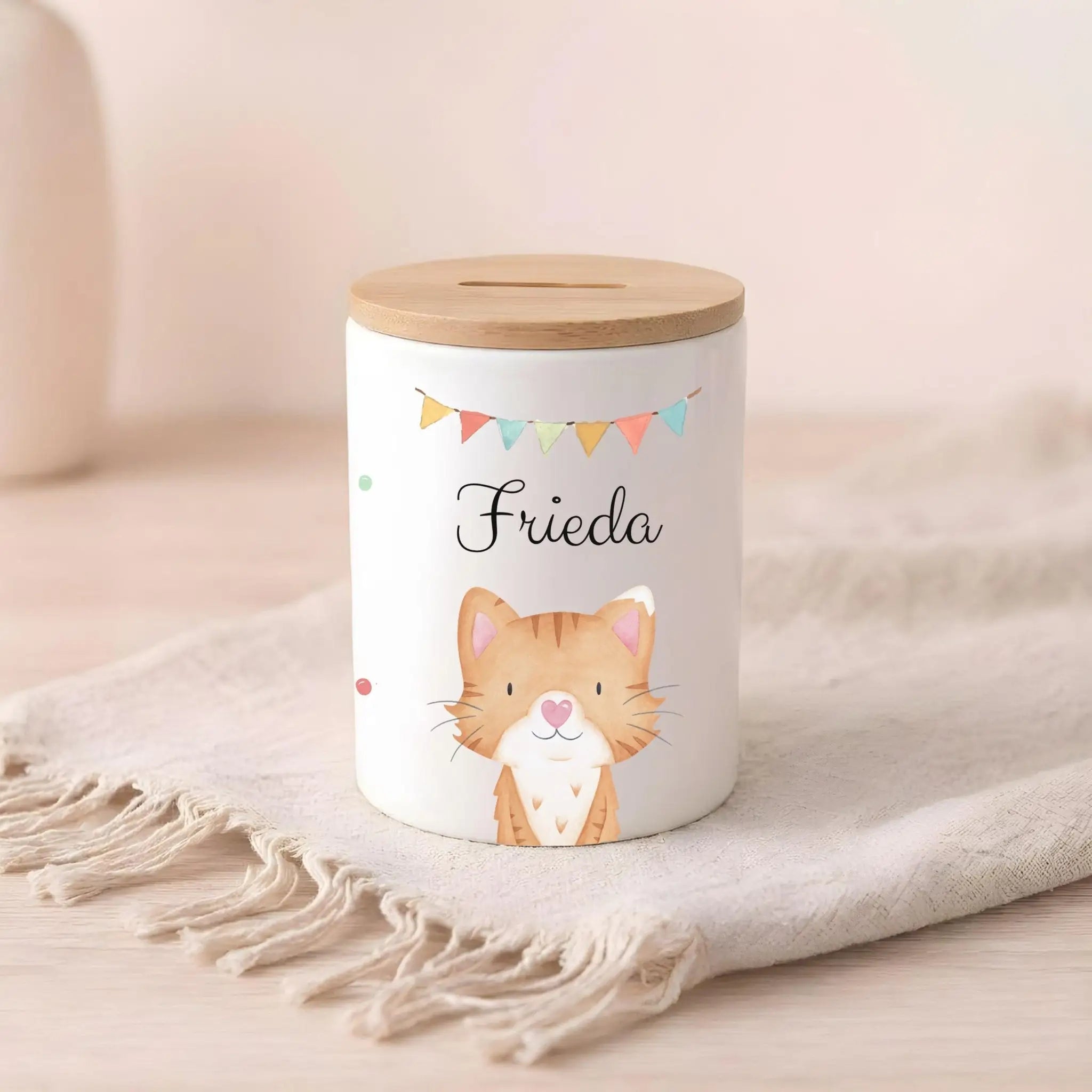 3in 1 Spardose Keramik personalisiert - Tier Girlande Aquarell - wunderwunsch
