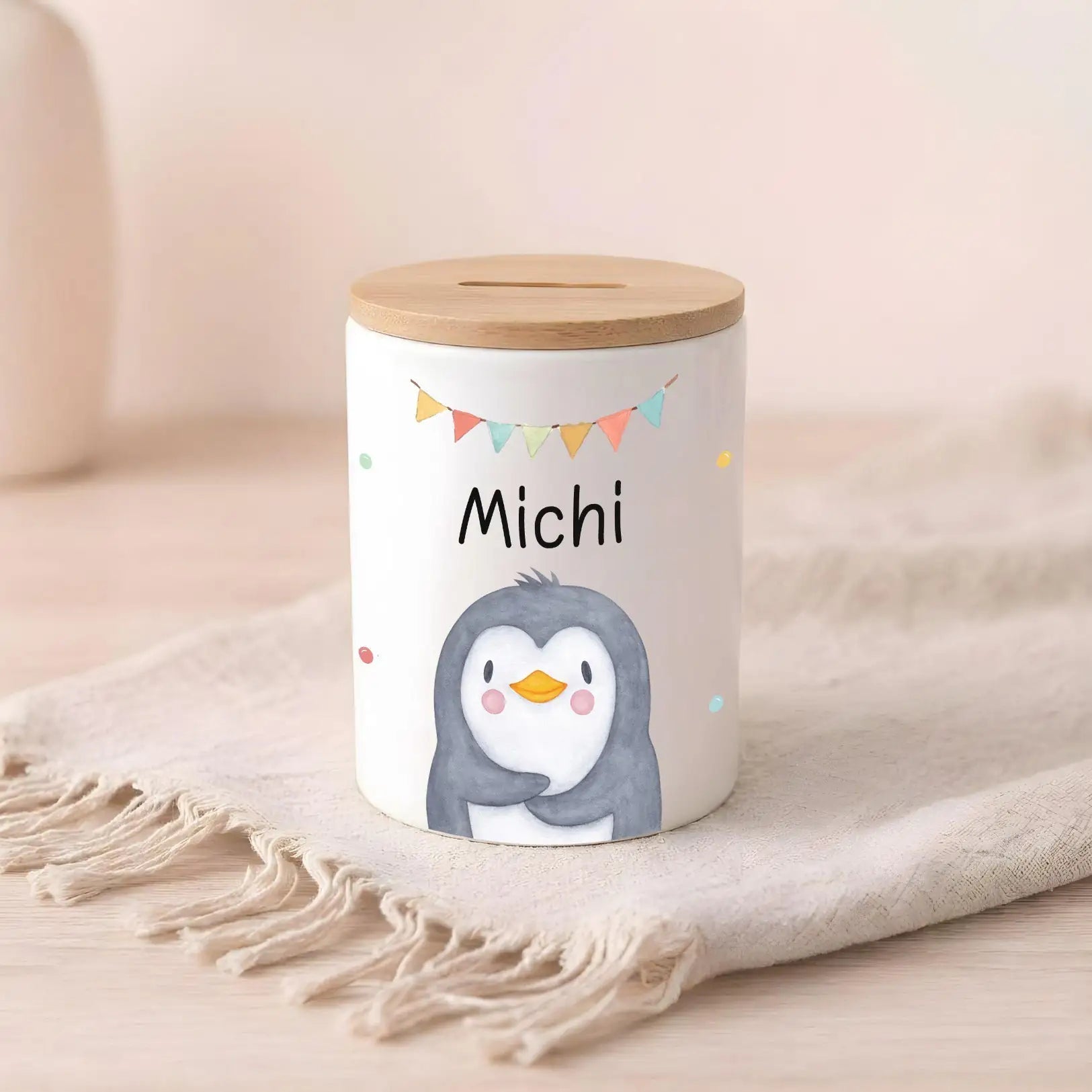 3in 1 Spardose Keramik personalisiert - Tier Girlande Aquarell - wunderwunsch