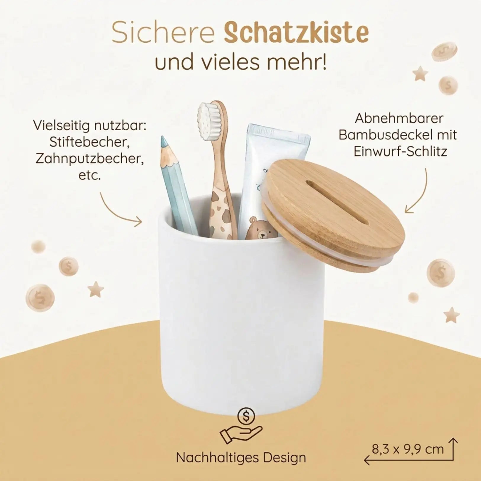 3in 1 Spardose Keramik personalisiert - Tier Girlande Aquarell - wunderwunsch
