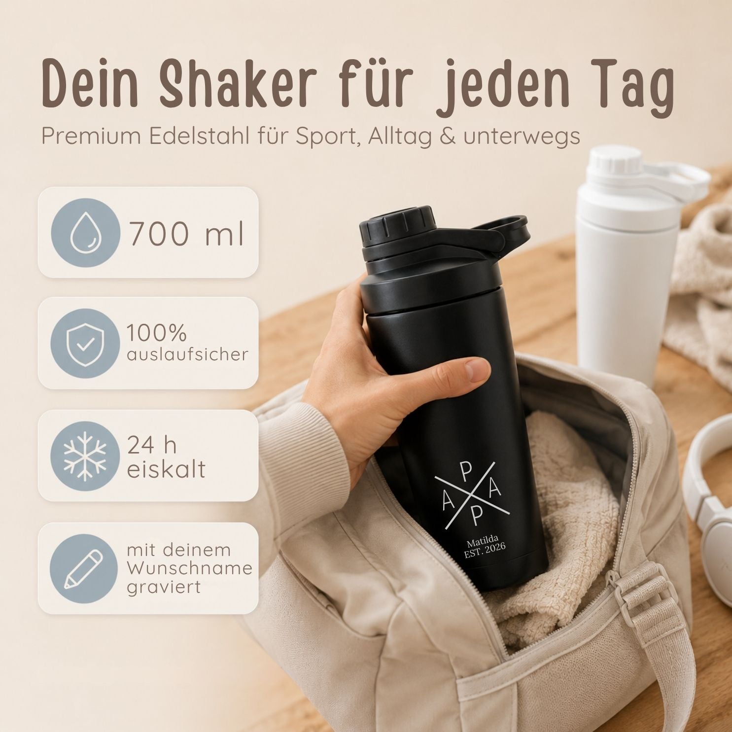 Edelstahl Shaker 700ml personalisiert - Mama/Papa