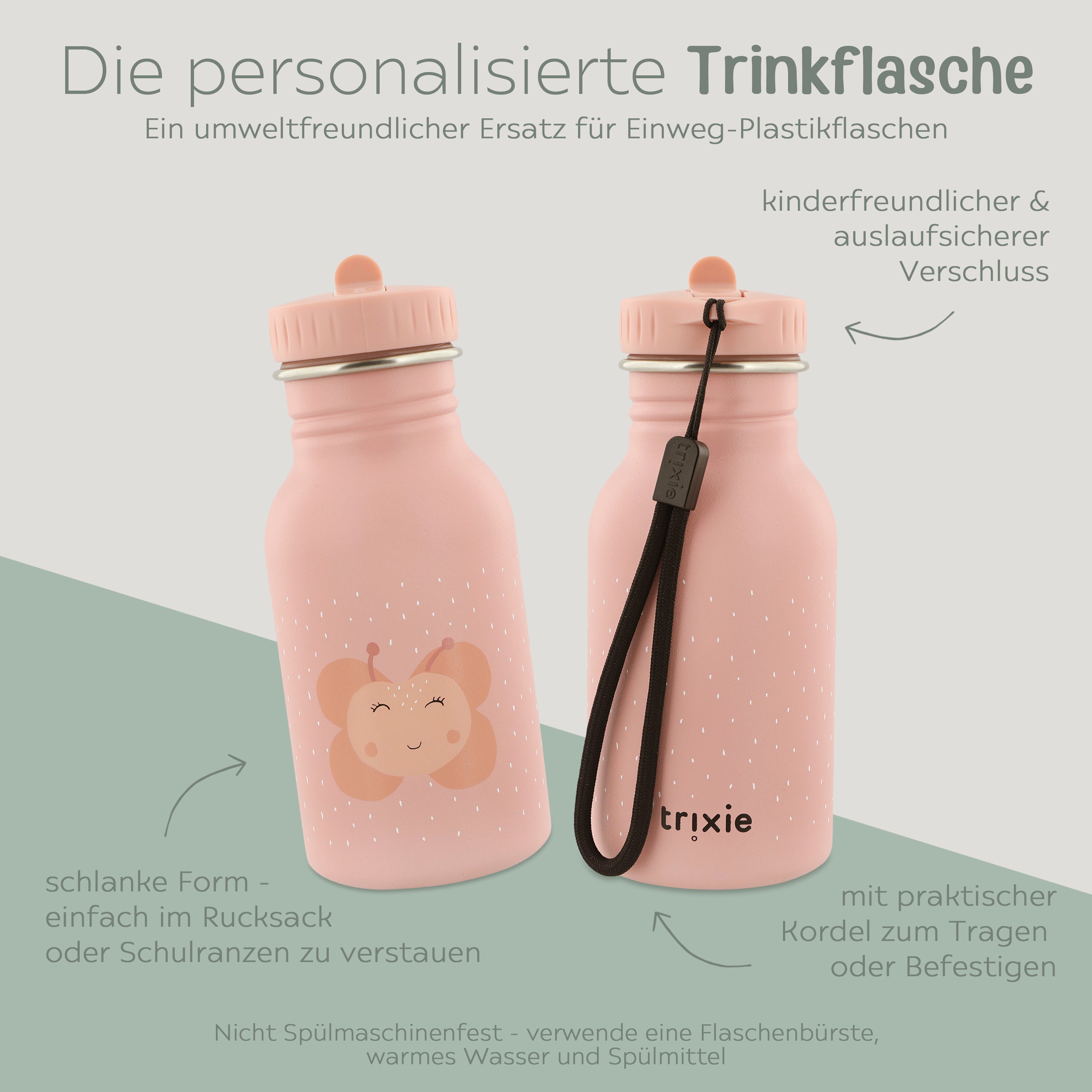 TRIXIE Kinder Trinkflasche personalisiert - Tiere