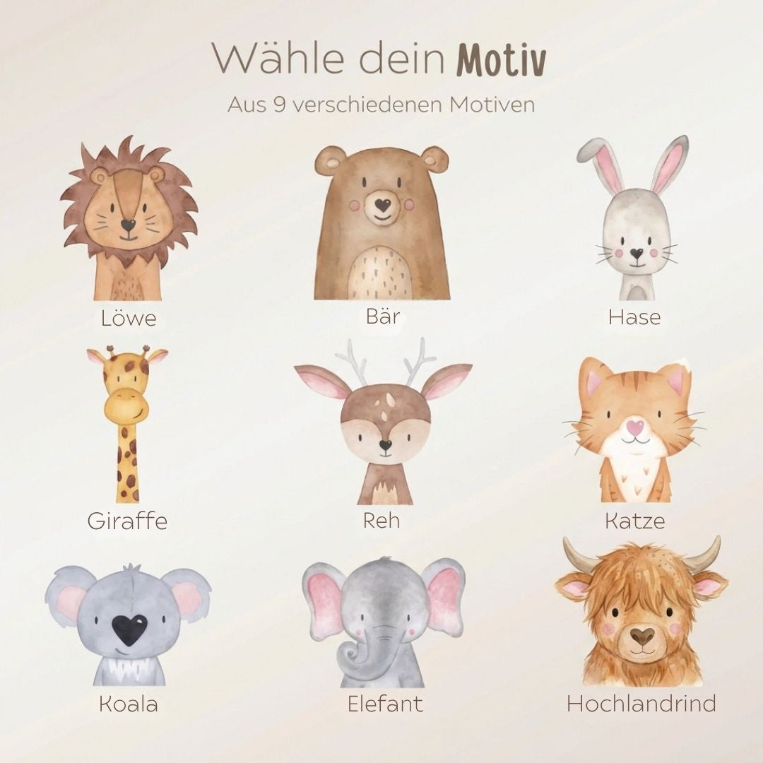 Kapuzenhandtuch Baumwolle "Tier" (geschwungene Schrift) personalisiert