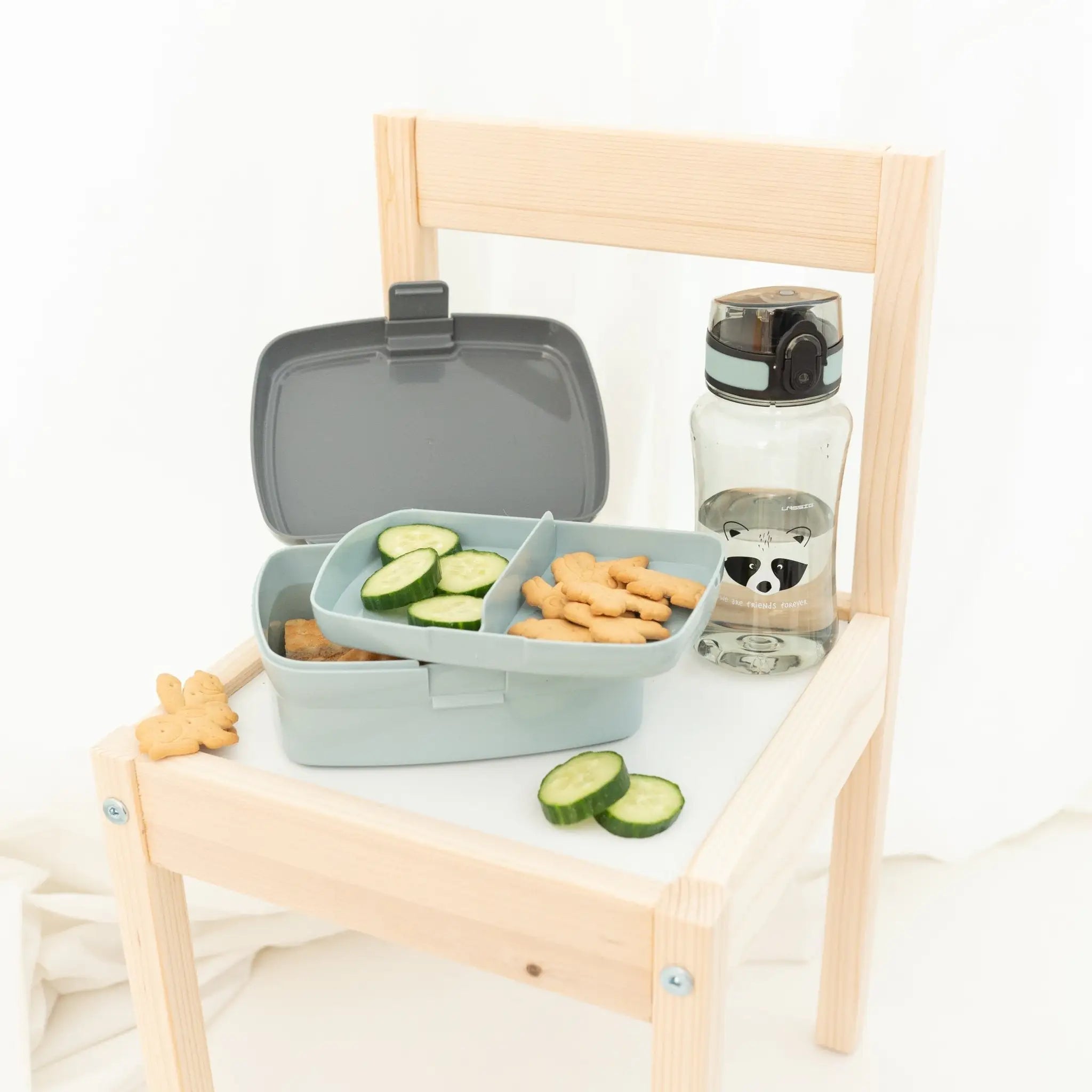 LÄSSIG Set Trinkflasche & Lunchbox - Waschbär Brotdose - wunderwunsch