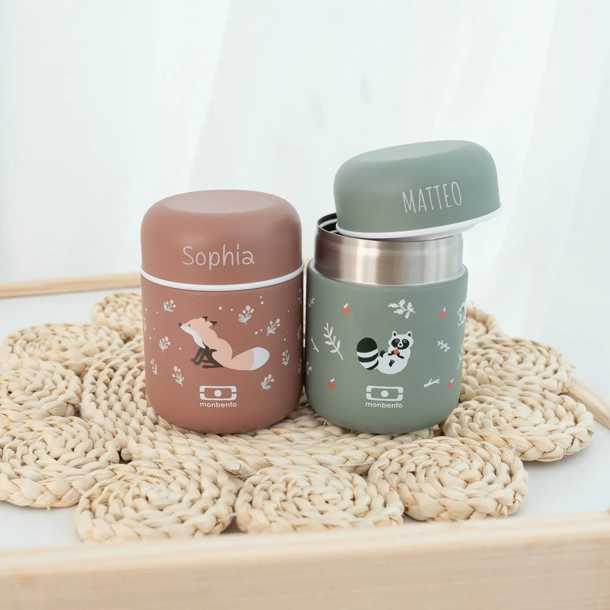 MONBENTO Thermobecher personalisiert - Fuchs und Waschbär Brotdose - wunderwunsch