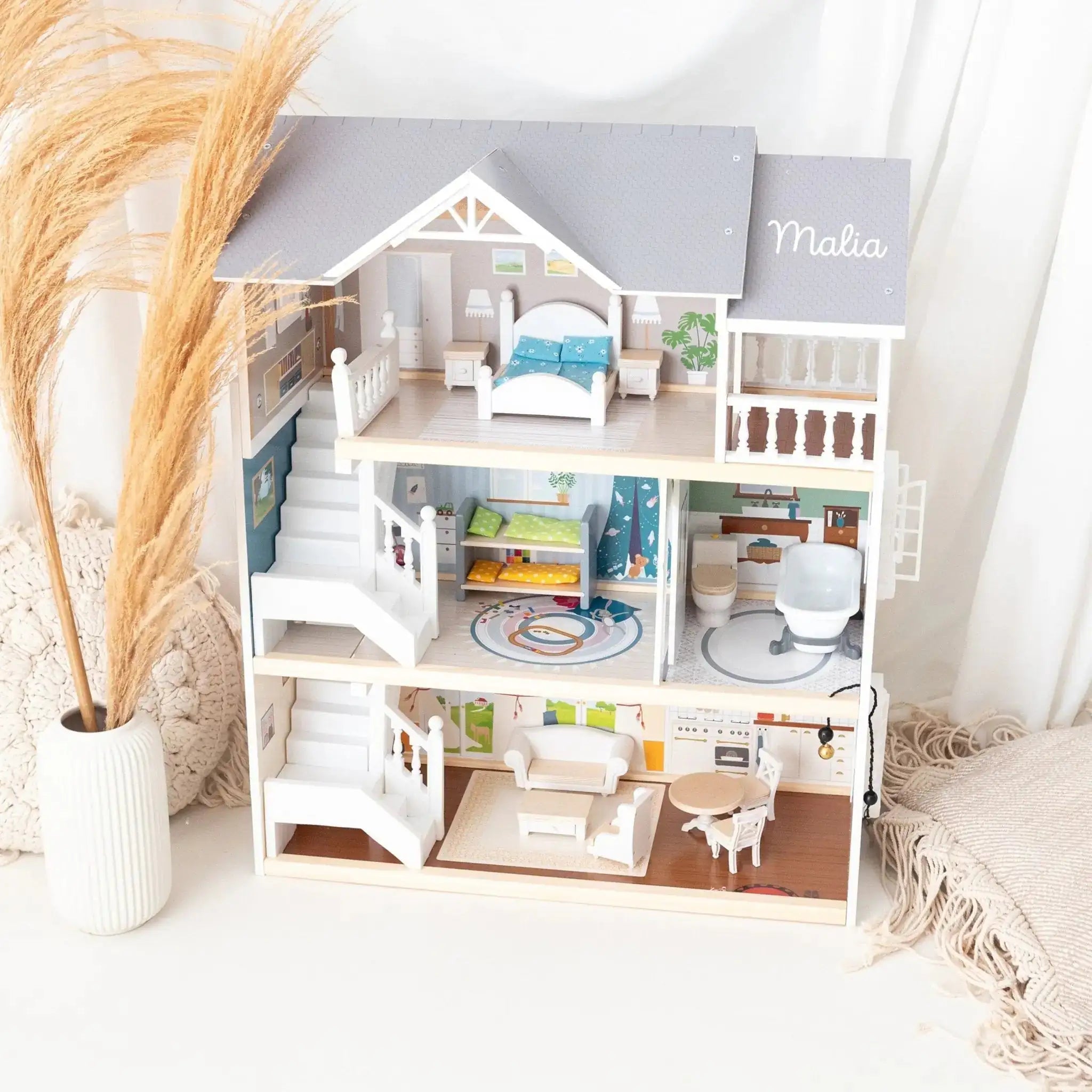 SMALL FOOT Puppenhaus personalisierbar Kinderzimmer - wunderwunsch