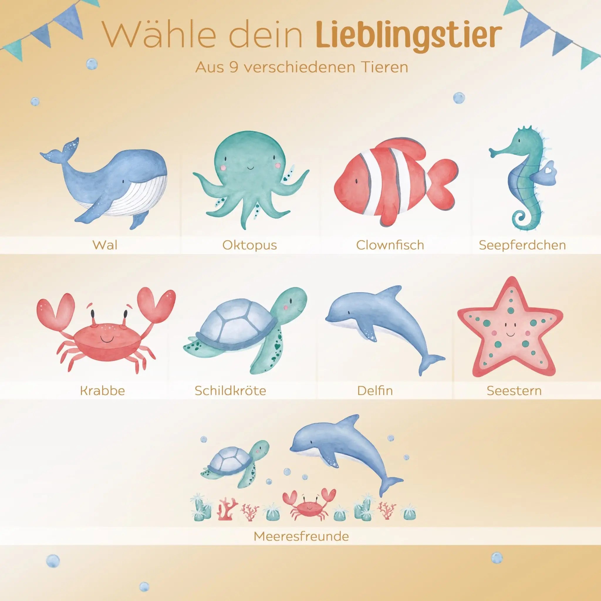 Spardose Keramik personalisiert - Meerestier Girlande Aquarell Spardosen - wunderwunsch