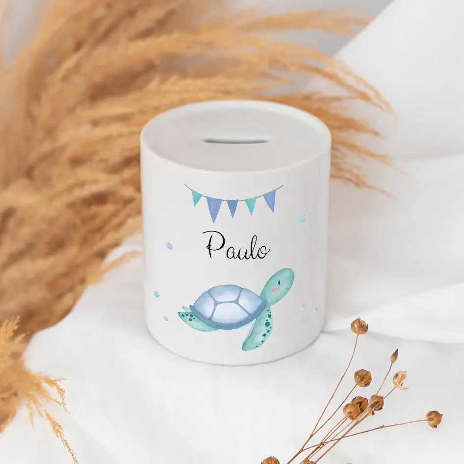 Spardose Keramik personalisiert - Meerestier Girlande Aquarell Spardosen - wunderwunsch