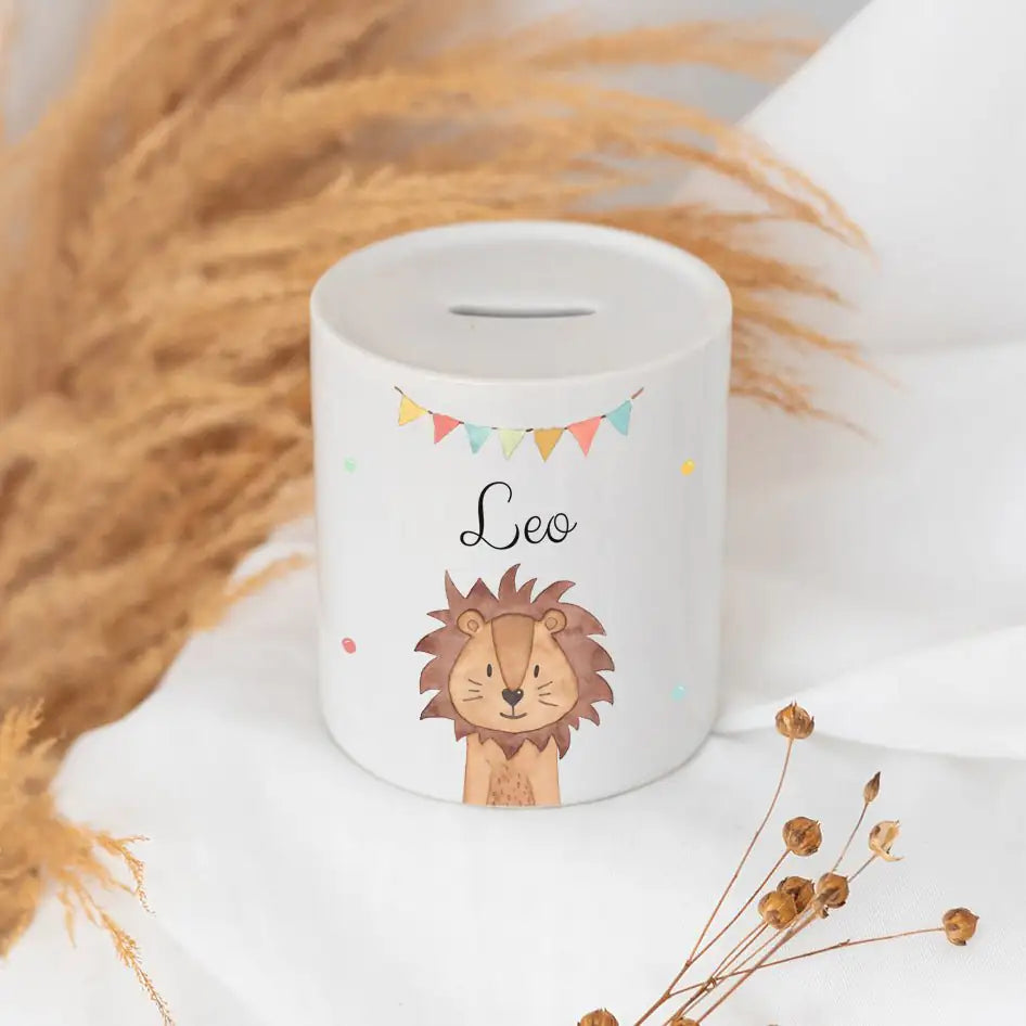 Spardose Keramik personalisiert - Tier Girlande Aquarell Spardosen - wunderwunsch