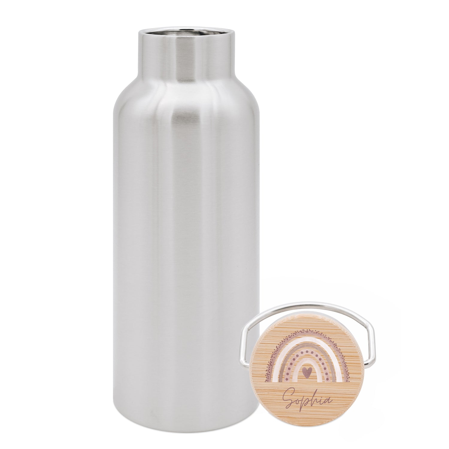 Kinder Trinkflasche Edelstahl personalisiert - Regenbogen Punkte Aquarell