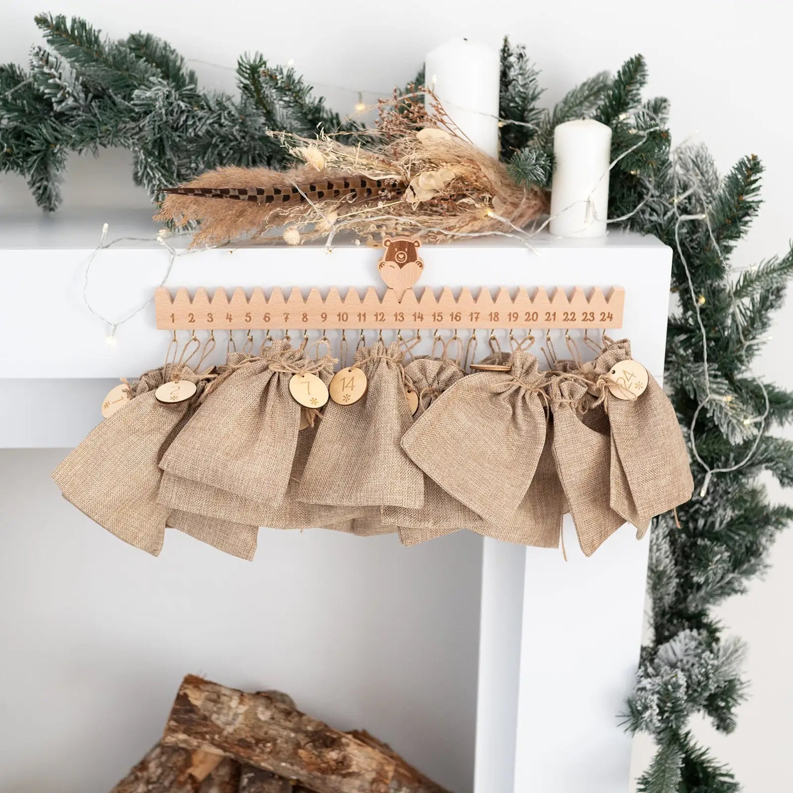 Adventskalender Holz - "Holzleiste mit Weihnachtsbär" - wunderwunsch