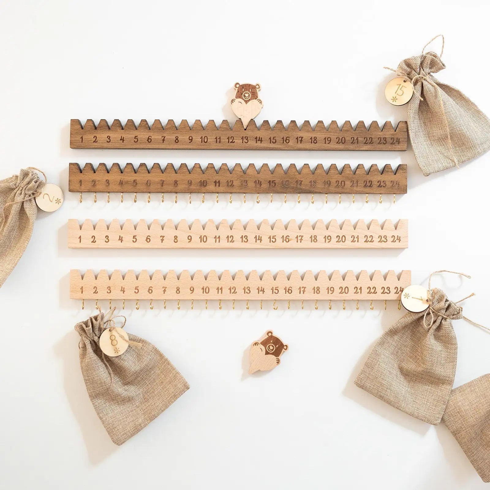 Adventskalender Holz - "Holzleiste mit Weihnachtsbär" - wunderwunsch