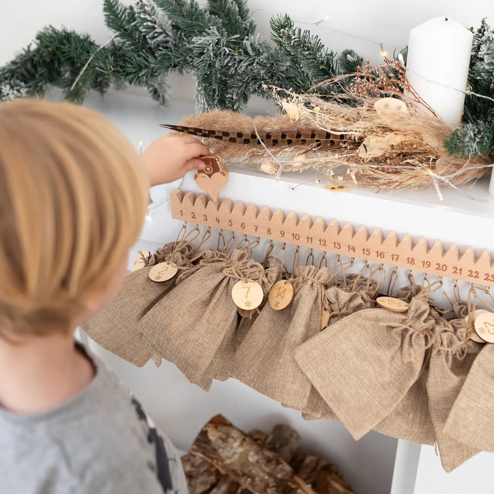 Adventskalender Holz - "Holzleiste mit Weihnachtsbär" - wunderwunsch