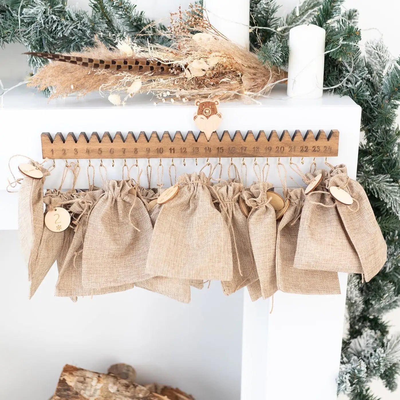 Adventskalender Holz - "Holzleiste mit Weihnachtsbär" - wunderwunsch