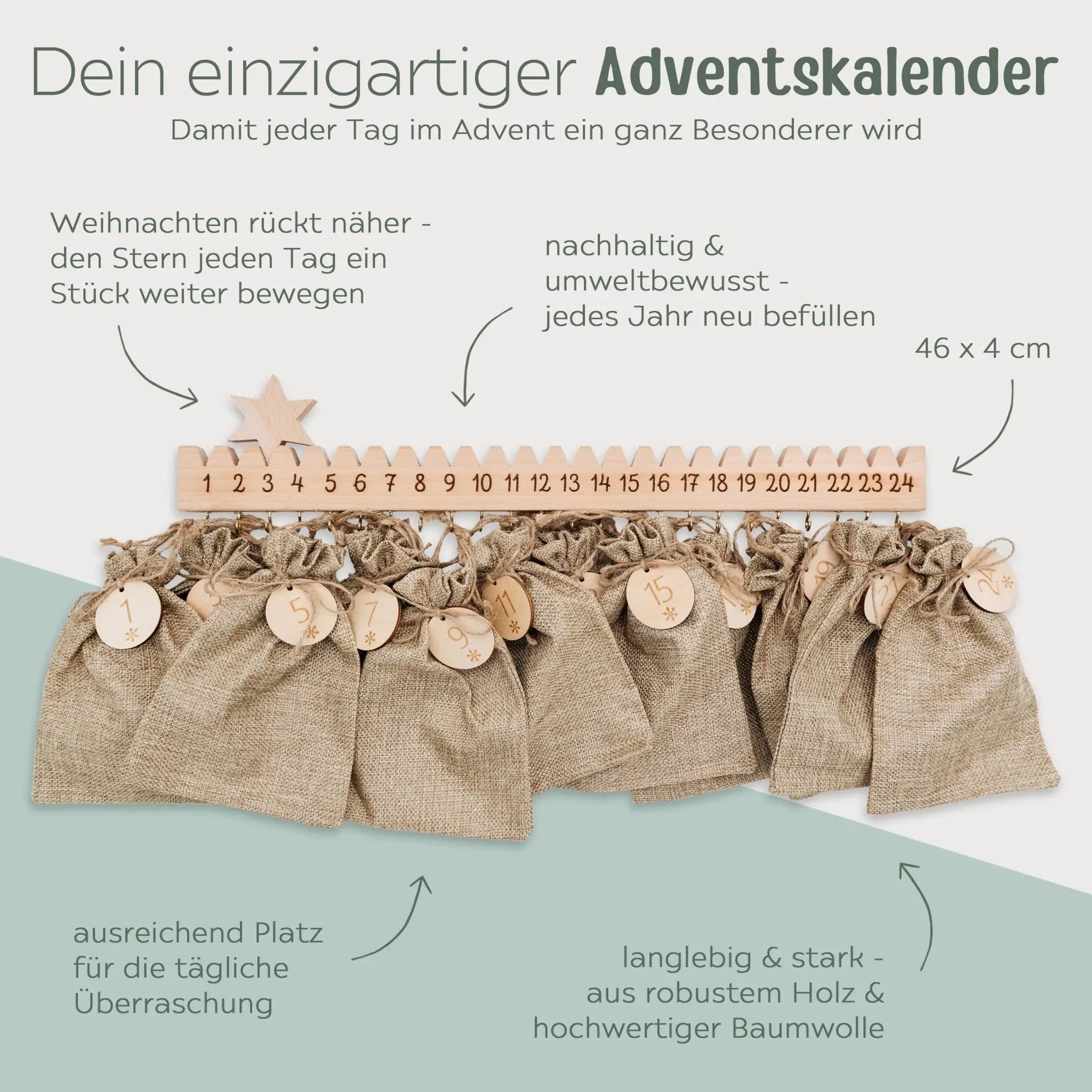 Adventskalender Holzleiste mit Stern - wunderwunsch