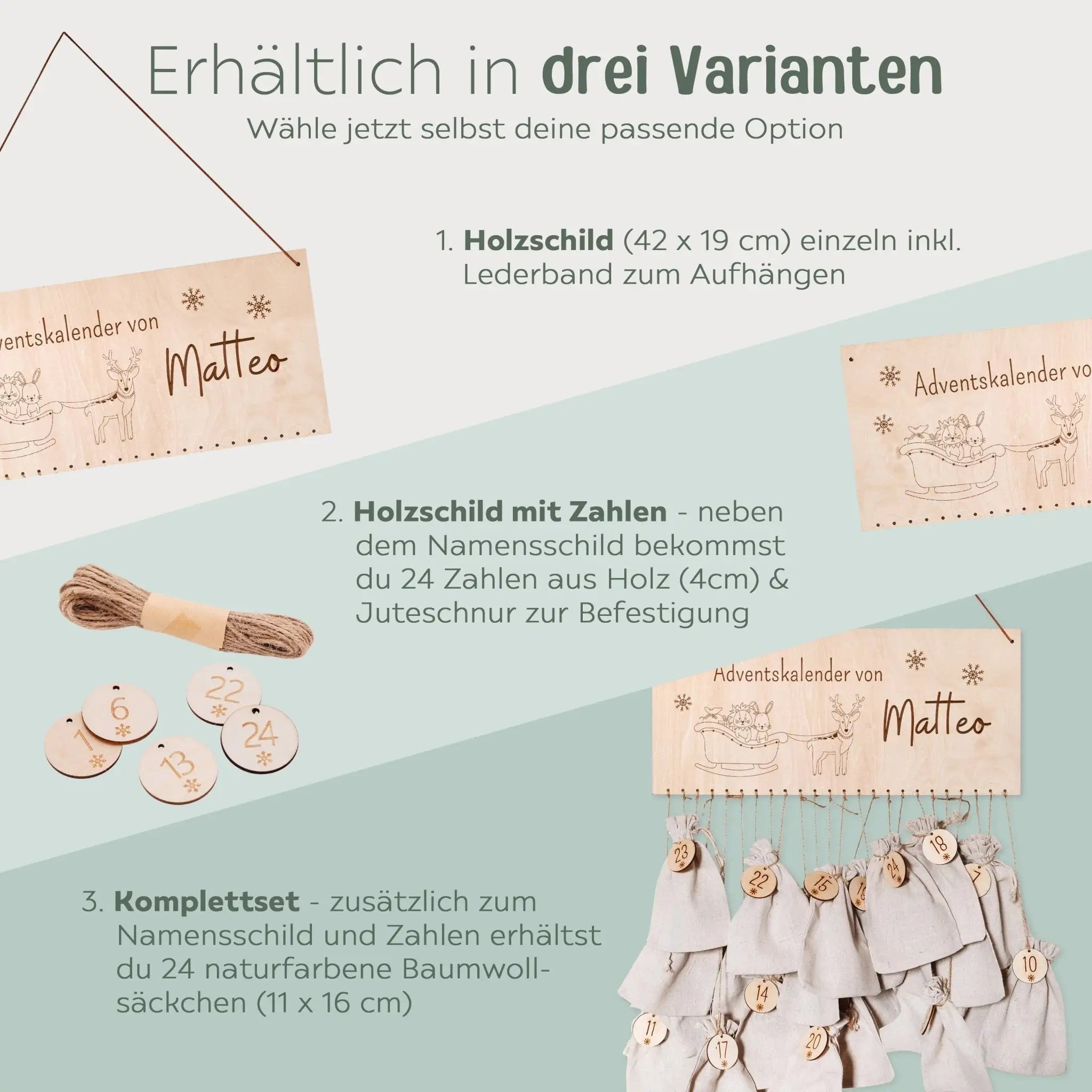 Adventskalender personalisiert - "Weihnachtsschlitten" Gravur - wunderwunsch