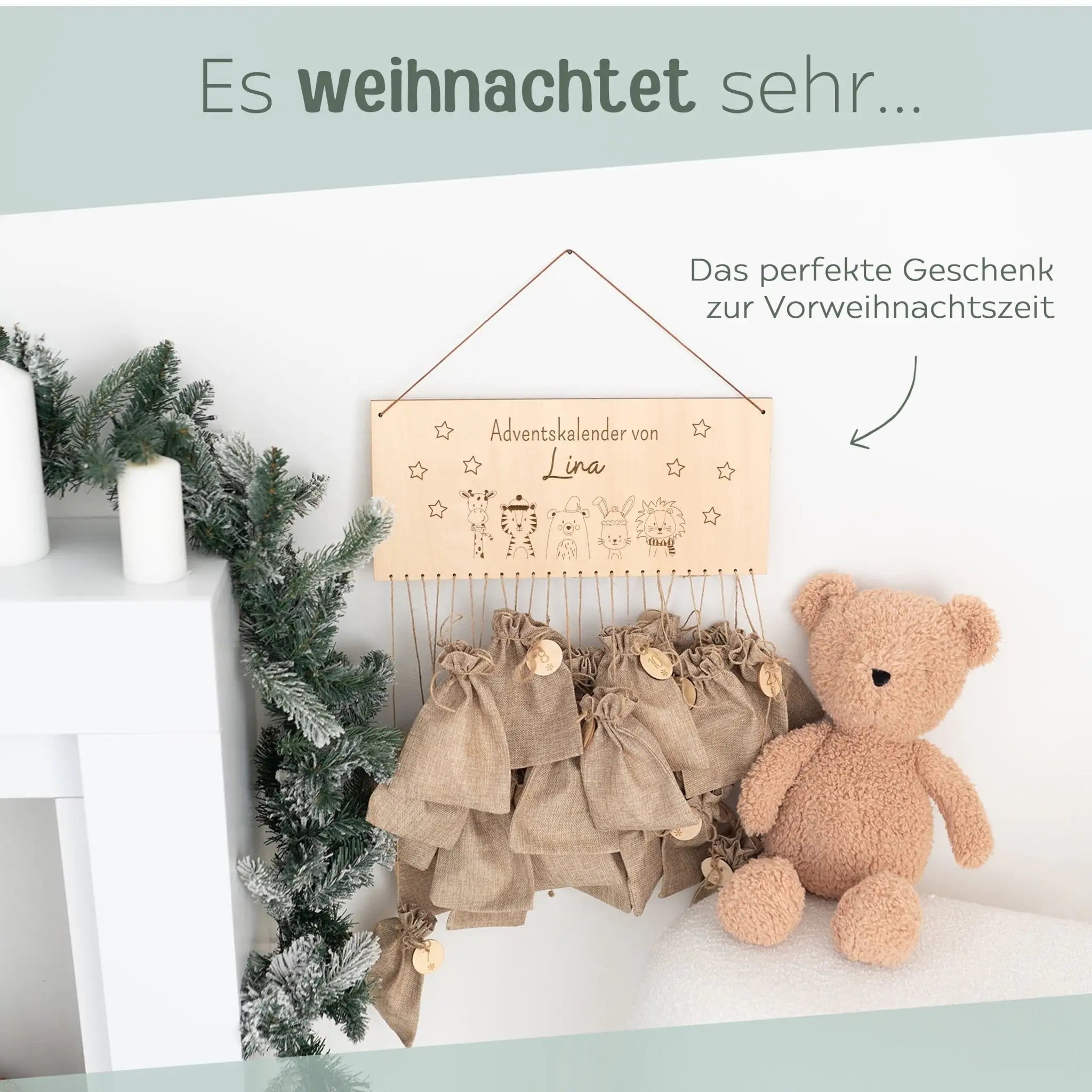 Adventskalender personalisiert - "Weihnachtstiere Sterne" Gravur - wunderwunsch