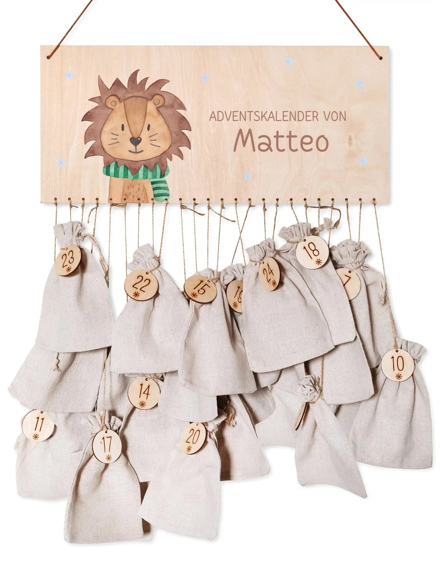 Adventskalender personalisiert - "Winterlöwe" Aquarell - wunderwunsch