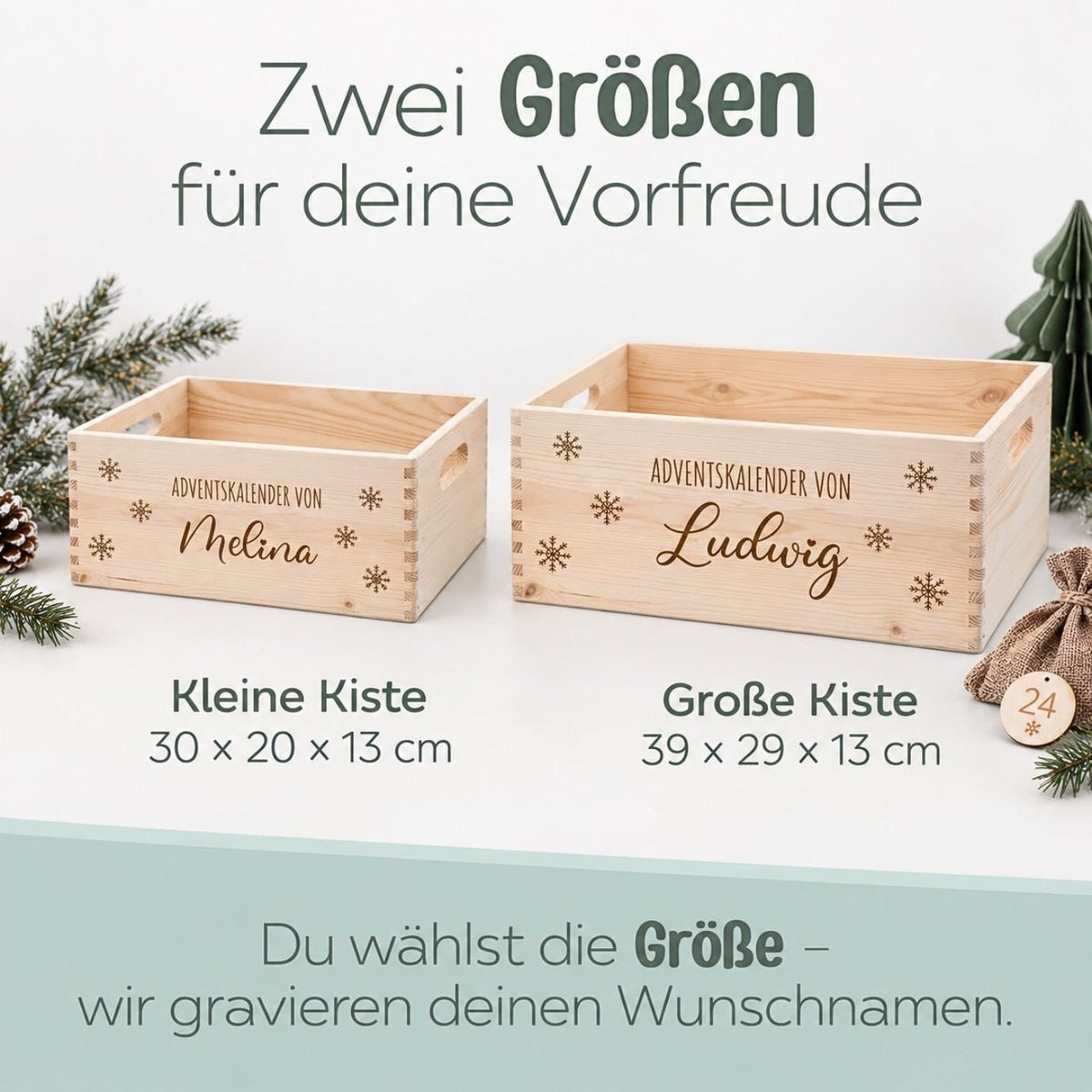 Adventskiste personalisiert - Schneeflocken Gravur - wunderwunsch