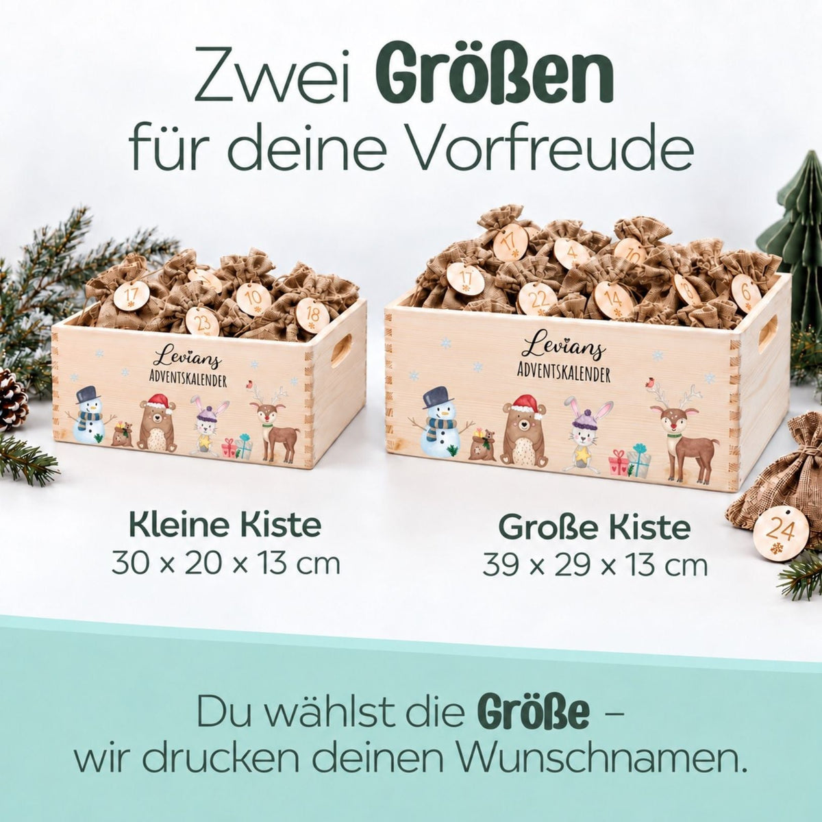 Adventskiste personalisiert - Schneemann Tiere Aquarell - wunderwunsch