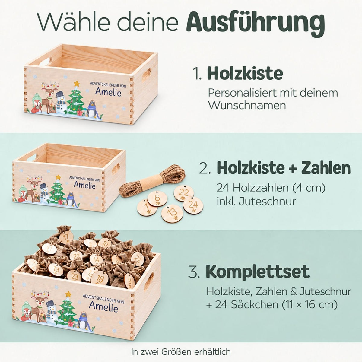 Adventskiste personalisiert - Winterwald Tiere Aquarell - wunderwunsch