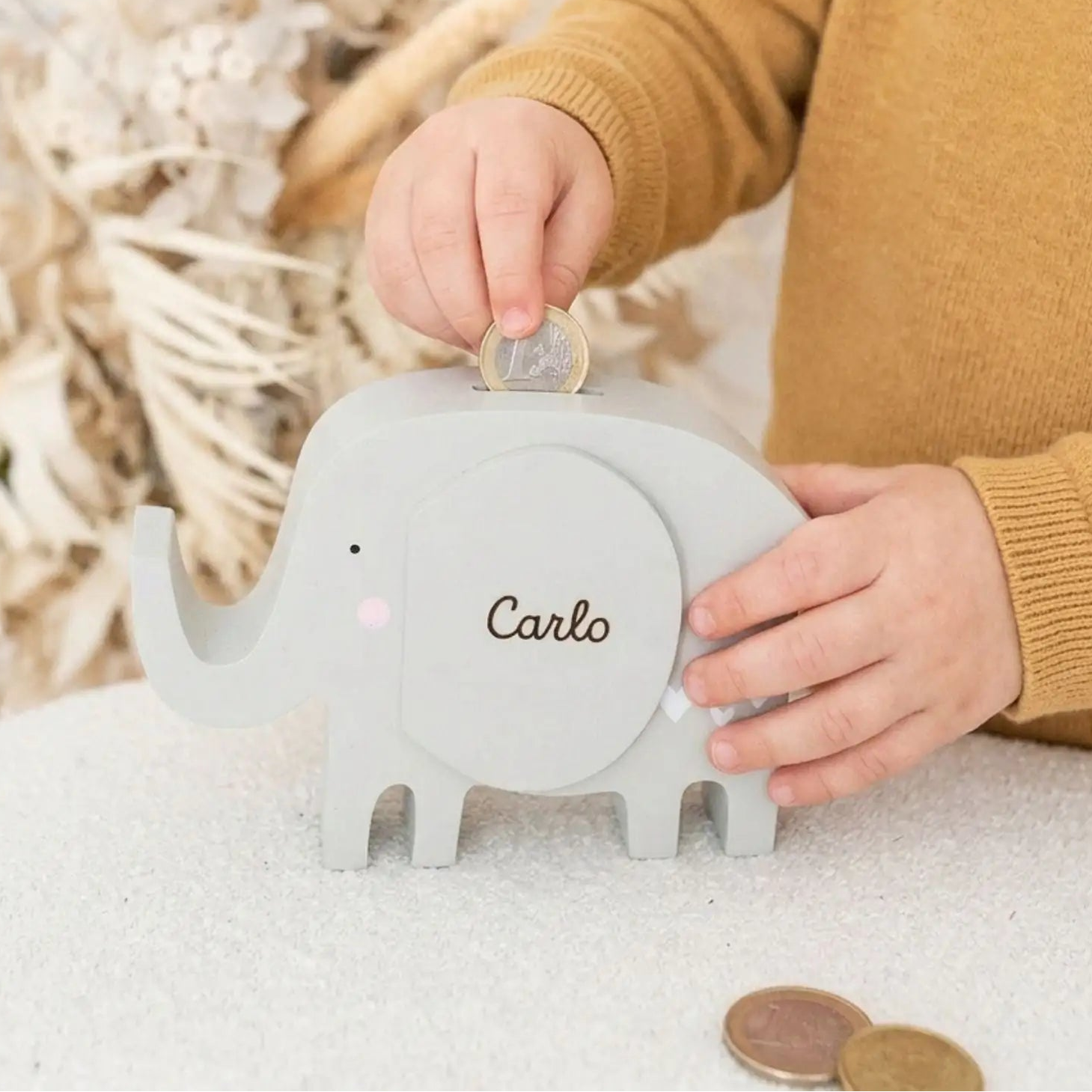BAMBINO Spardose Holz Elefant personalisierbar - wunderwunsch