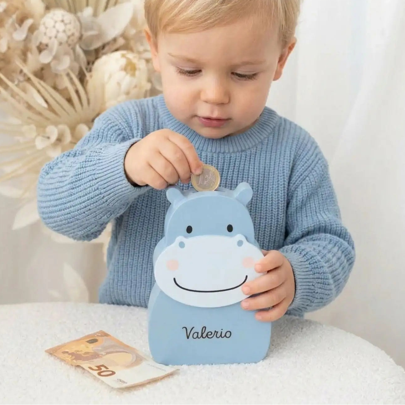 BAMBINO Spardose Holz Nilpferd personalisierbar - wunderwunsch