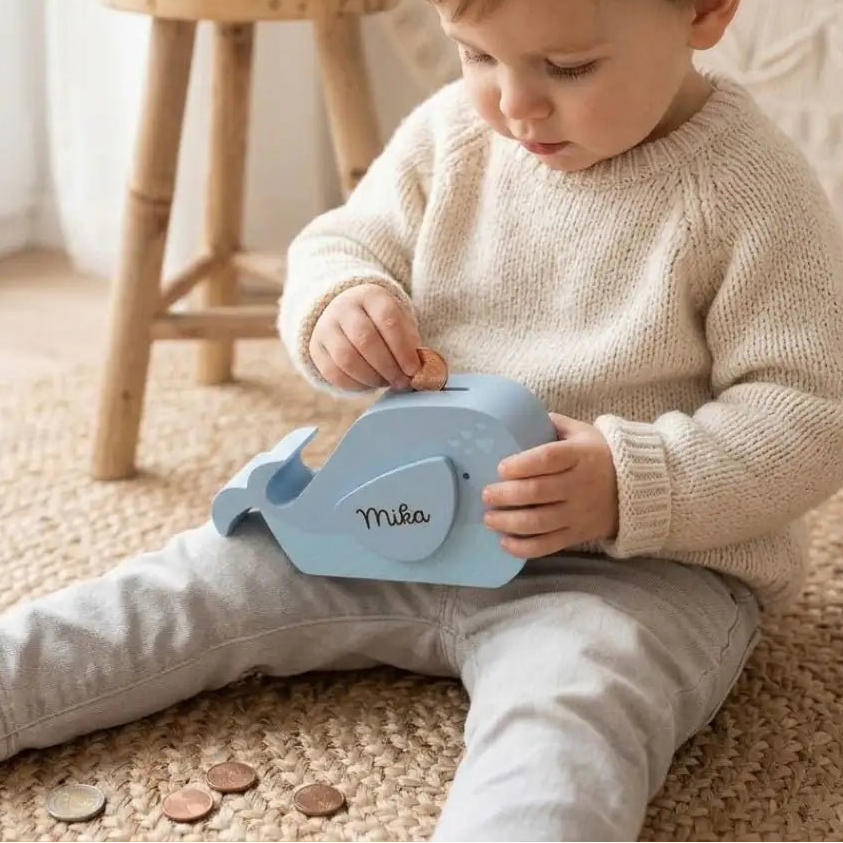 BAMBINO Spardose Holz Wal personalisierbar - wunderwunsch