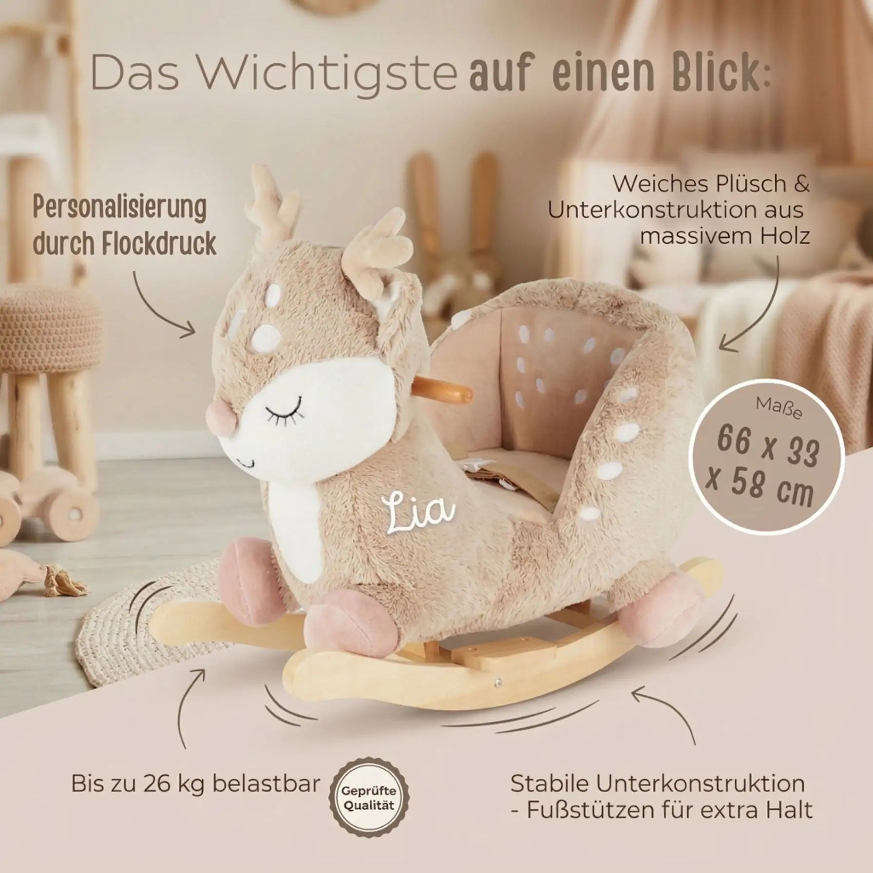 BIECO Schaukeltier personalisiert - Reh, Elefant, Hase - wunderwunsch