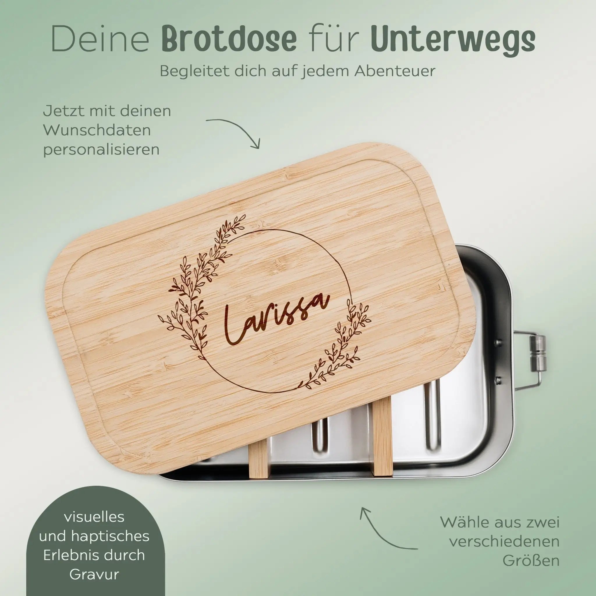 Brotdose Edelstahl personalisiert - Blumenkranz Gravur - wunderwunsch