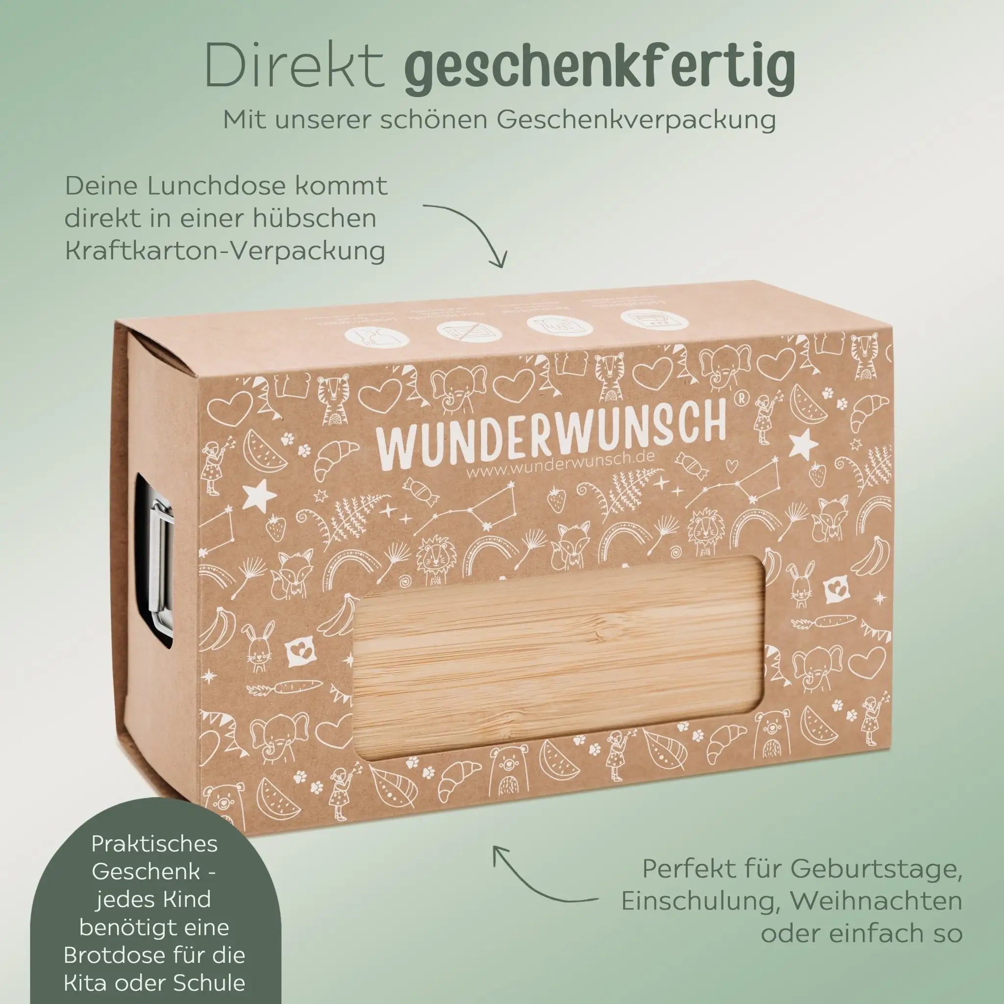 Brotdose Edelstahl personalisiert - Blumenkranz Gravur - wunderwunsch