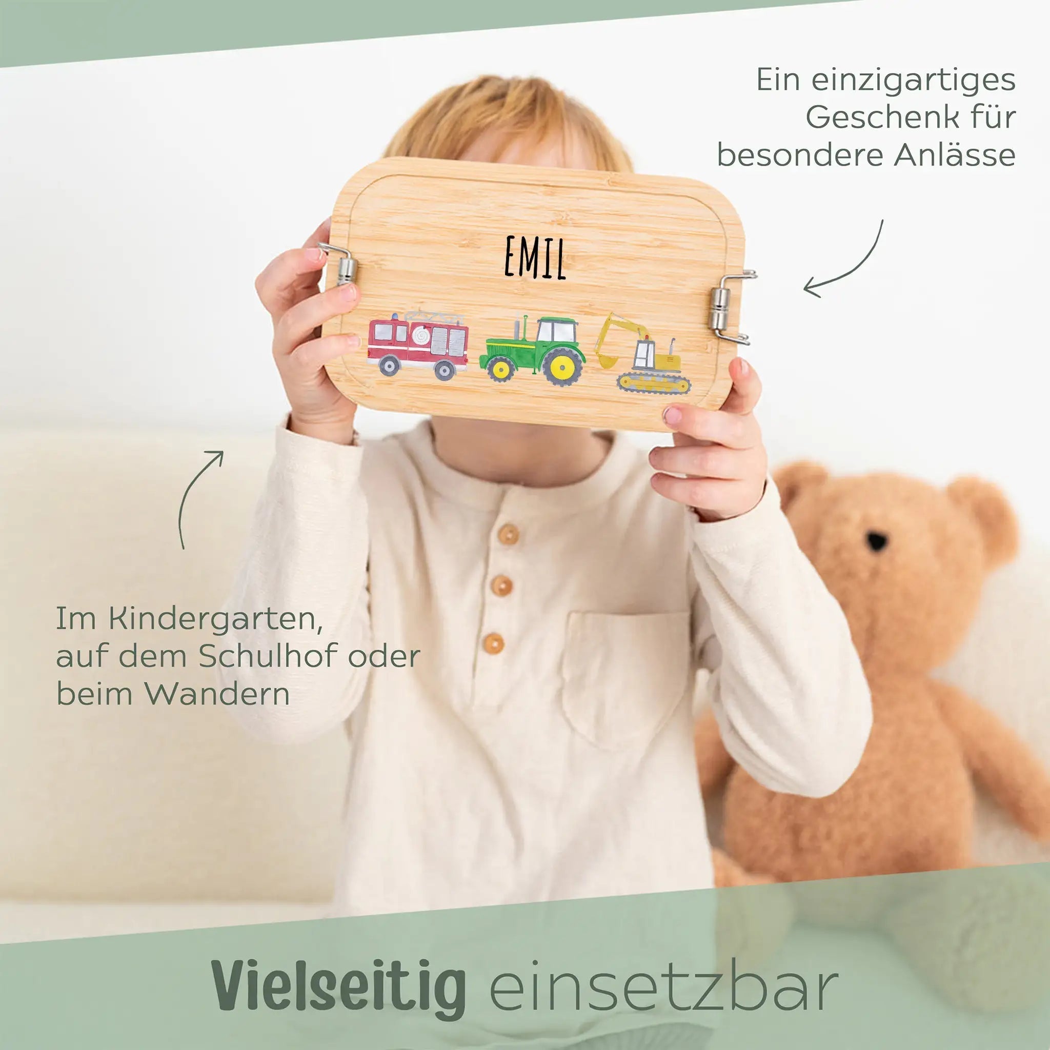 Brotdose Edelstahl personalisiert - Fahrzeuge Aquarell - wunderwunsch