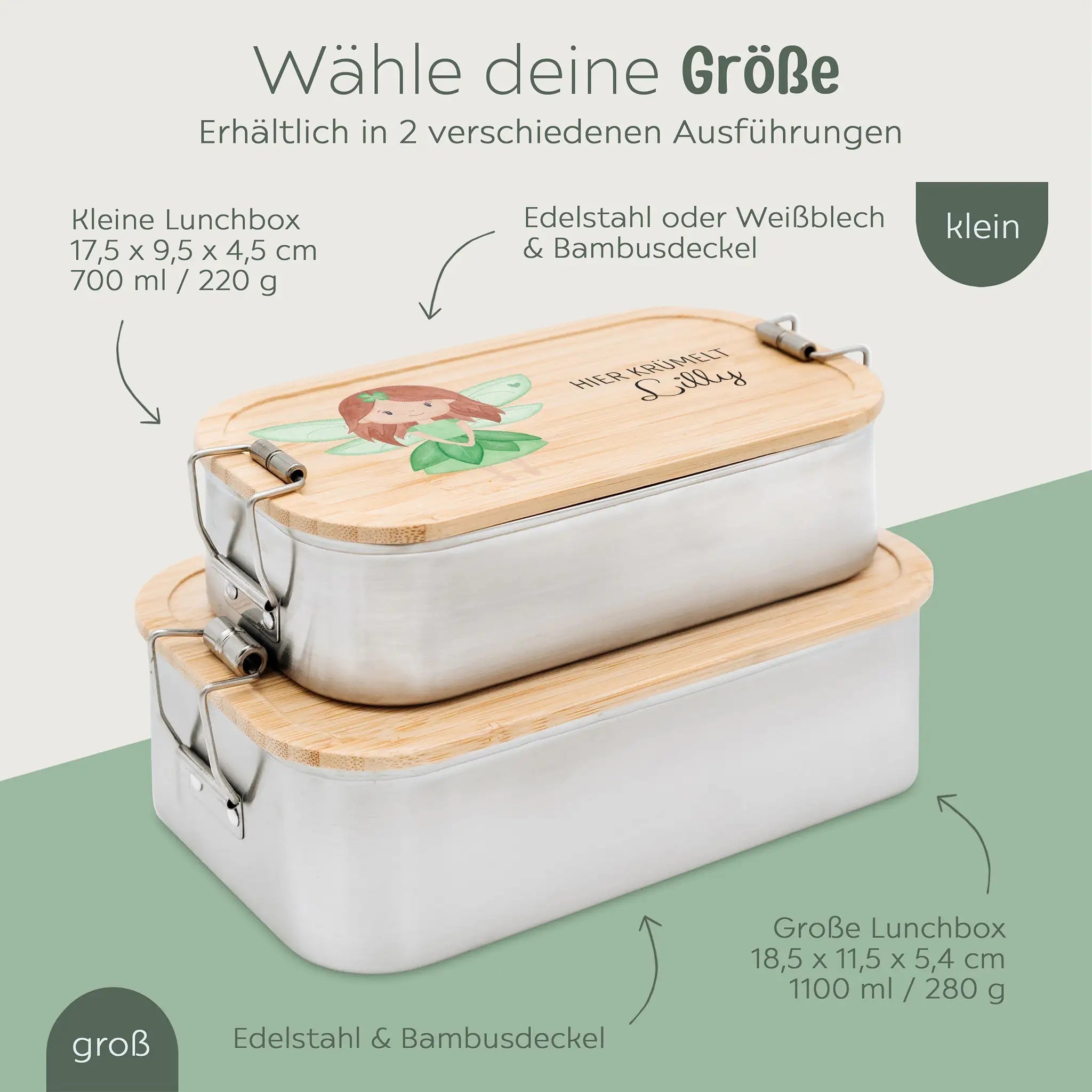 Brotdose Edelstahl personalisiert - Fee Aquarell - wunderwunsch