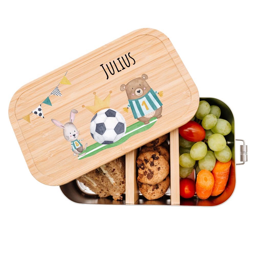 Brotdose Edelstahl personalisiert - Fußball Tiere Aquarell - wunderwunsch