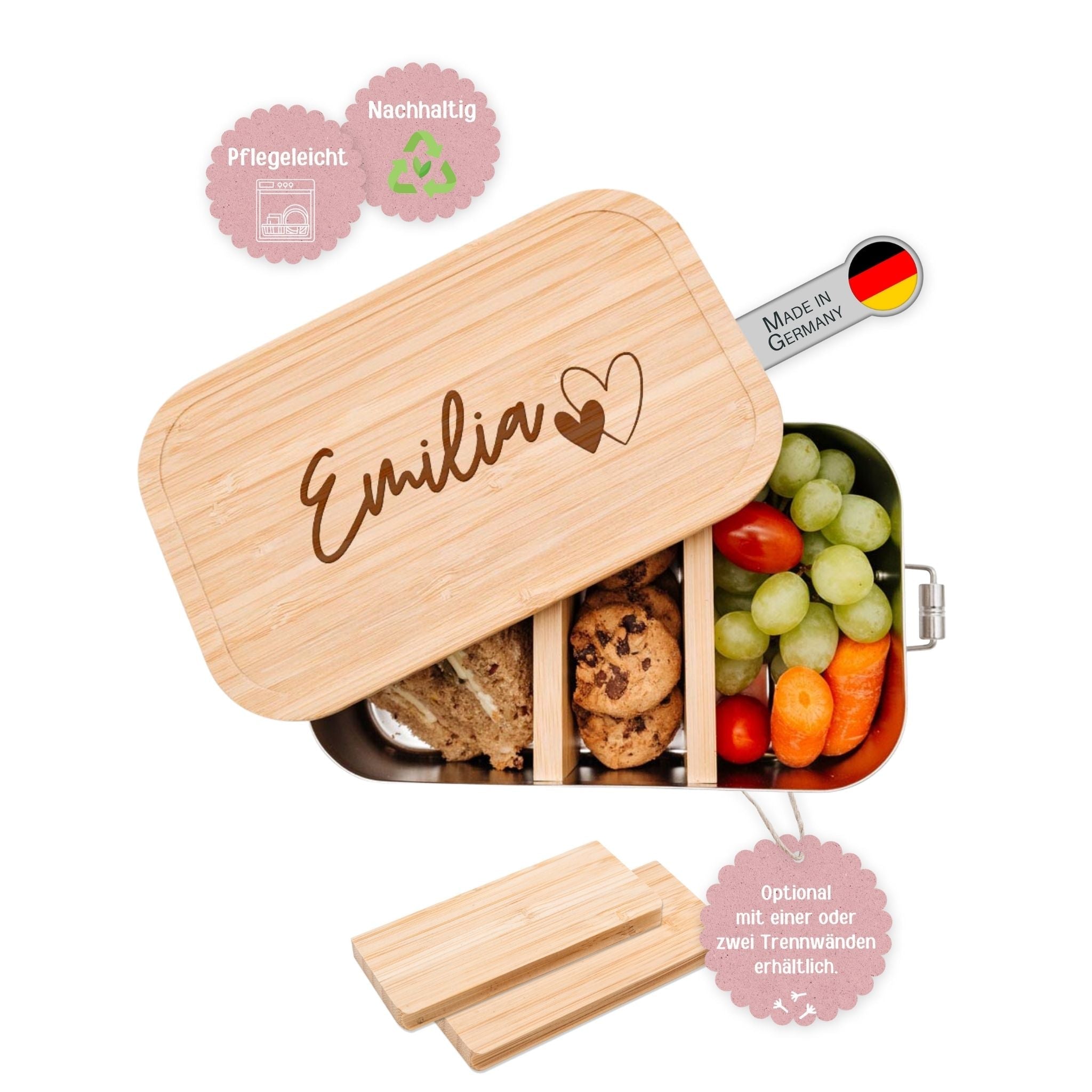 Brotdose Edelstahl personalisiert - Herz Gravur - wunderwunsch