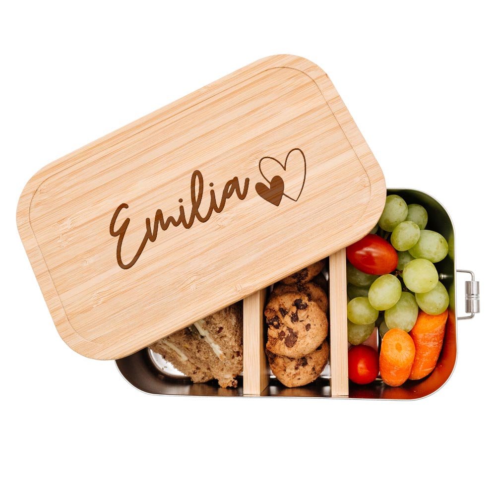 Brotdose Edelstahl personalisiert - Herz Gravur - wunderwunsch
