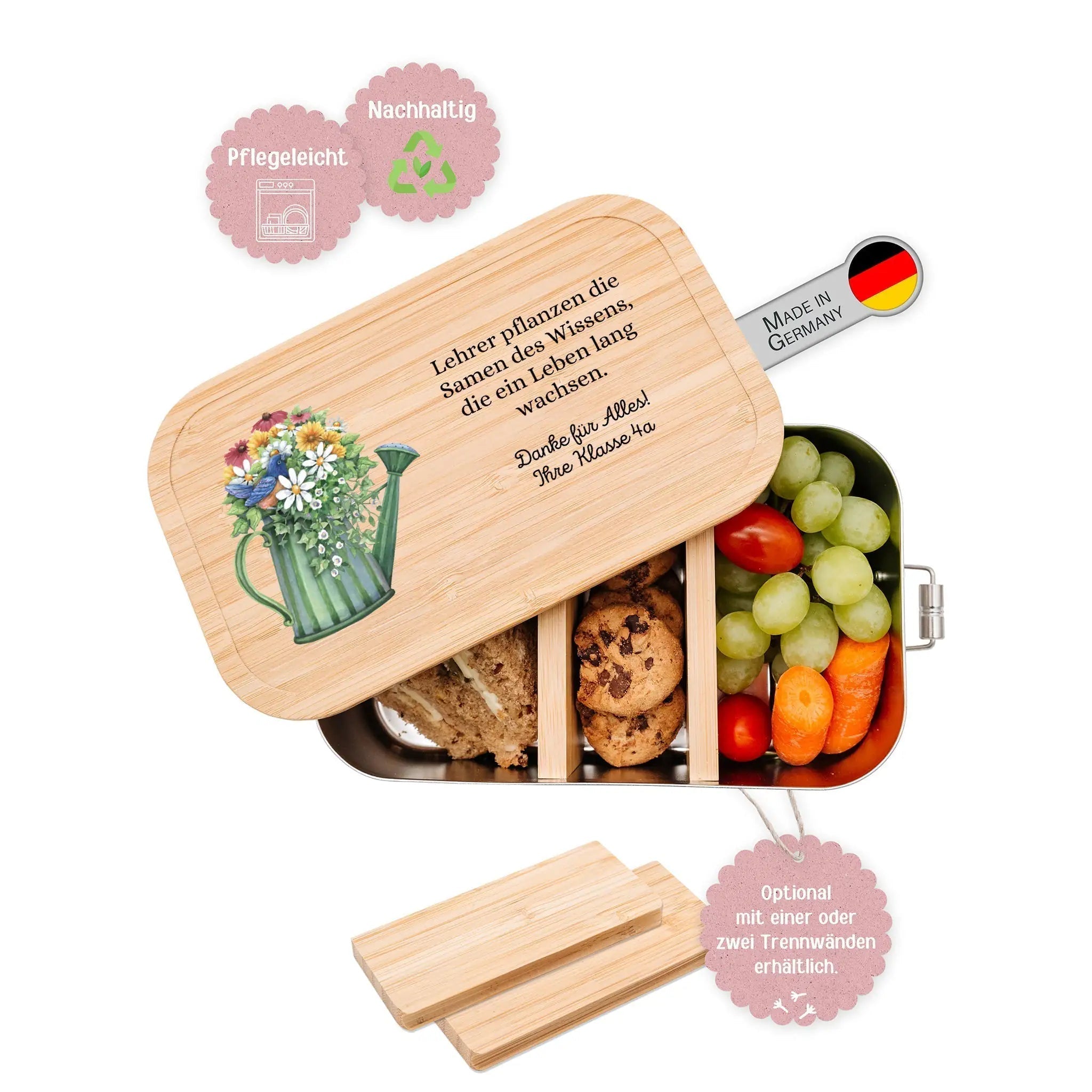 Brotdose Edelstahl personalisiert - Lehrer Gießkanne Aquarell - wunderwunsch