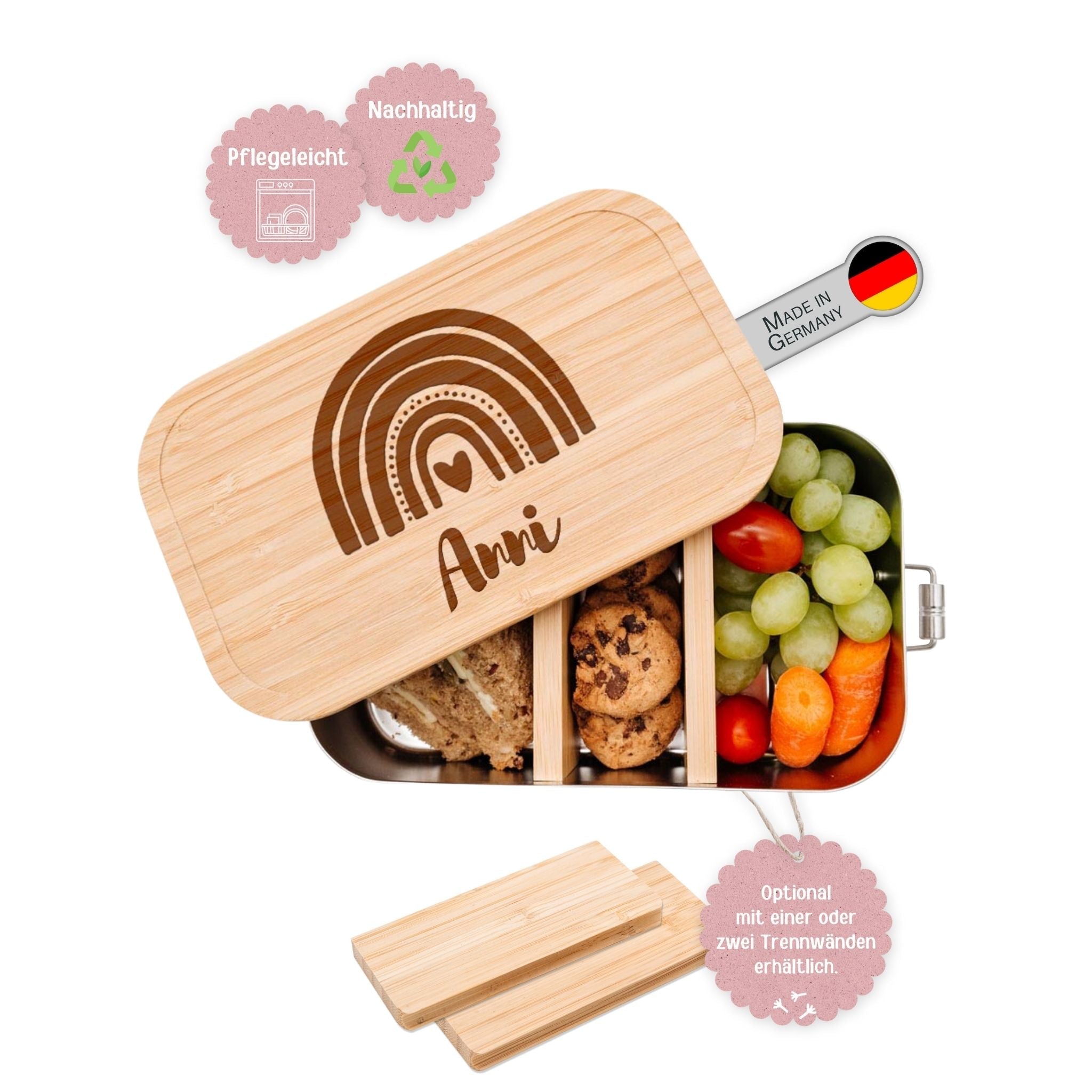 Brotdose Edelstahl personalisiert - Regenbogen Gravur - wunderwunsch
