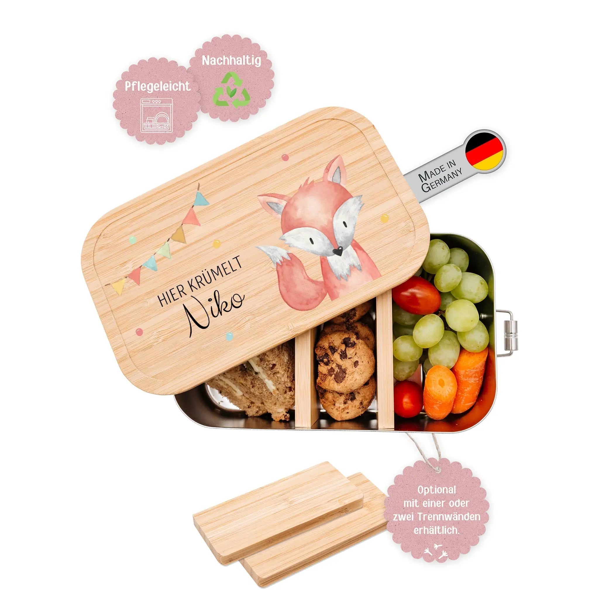 Brotdose Edelstahl personalisiert - Tier links Girlande Aquarell - wunderwunsch