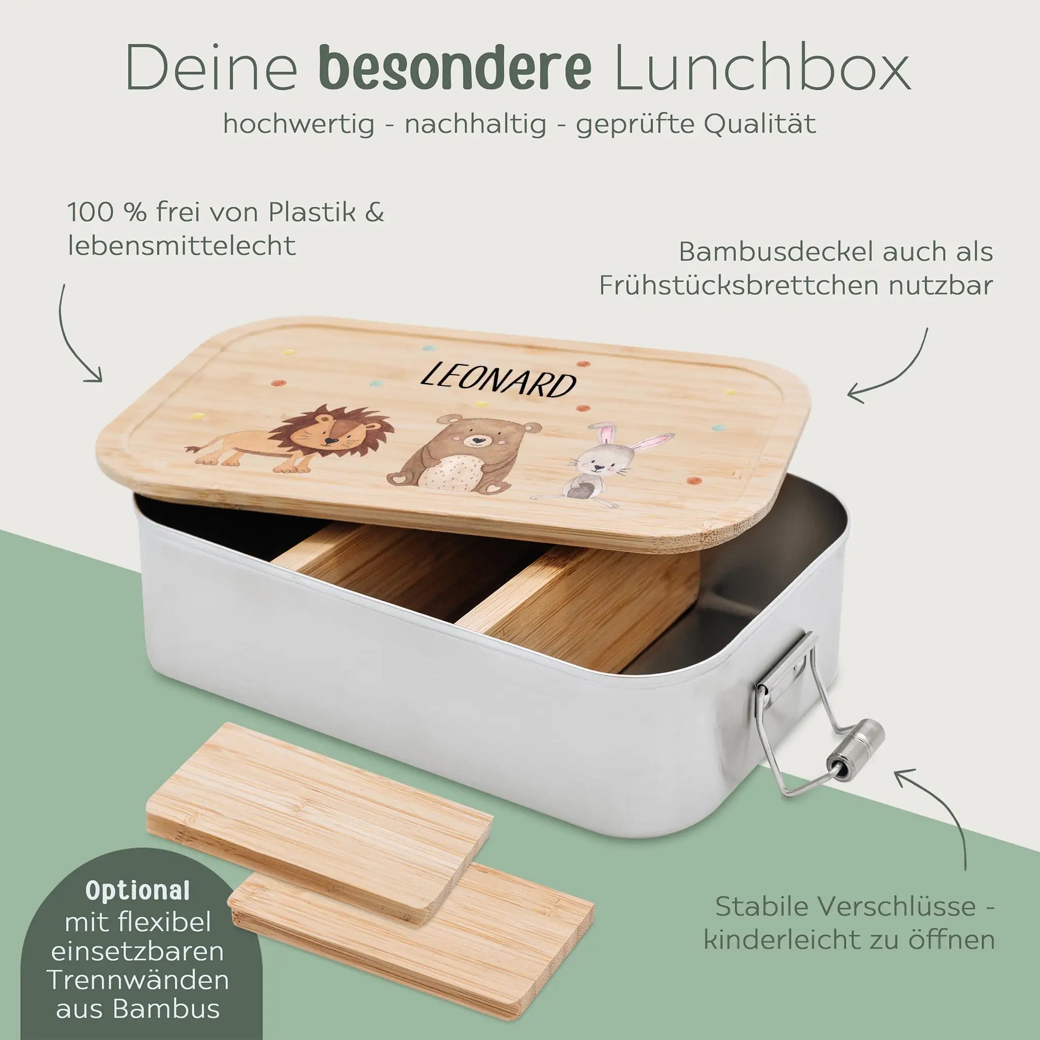 Brotdose Edelstahl personalisiert - Tiere Punkte Aquarell - wunderwunsch