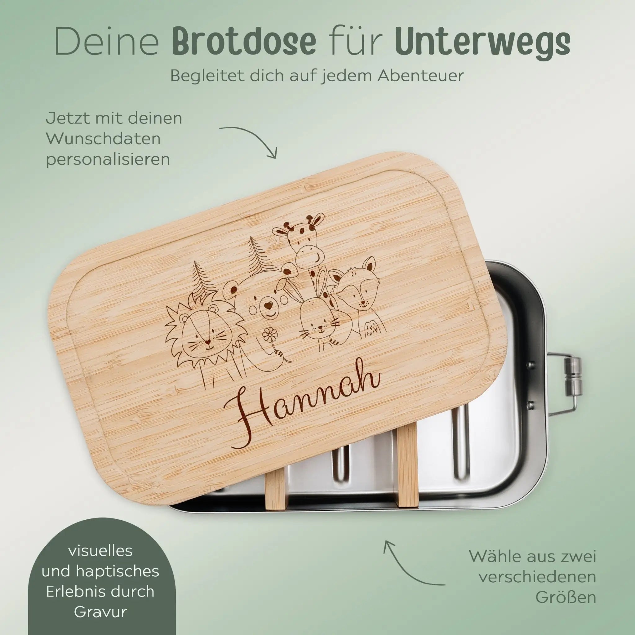 Brotdose Edelstahl personalisiert - Tierfamilie Blume Gravur - wunderwunsch