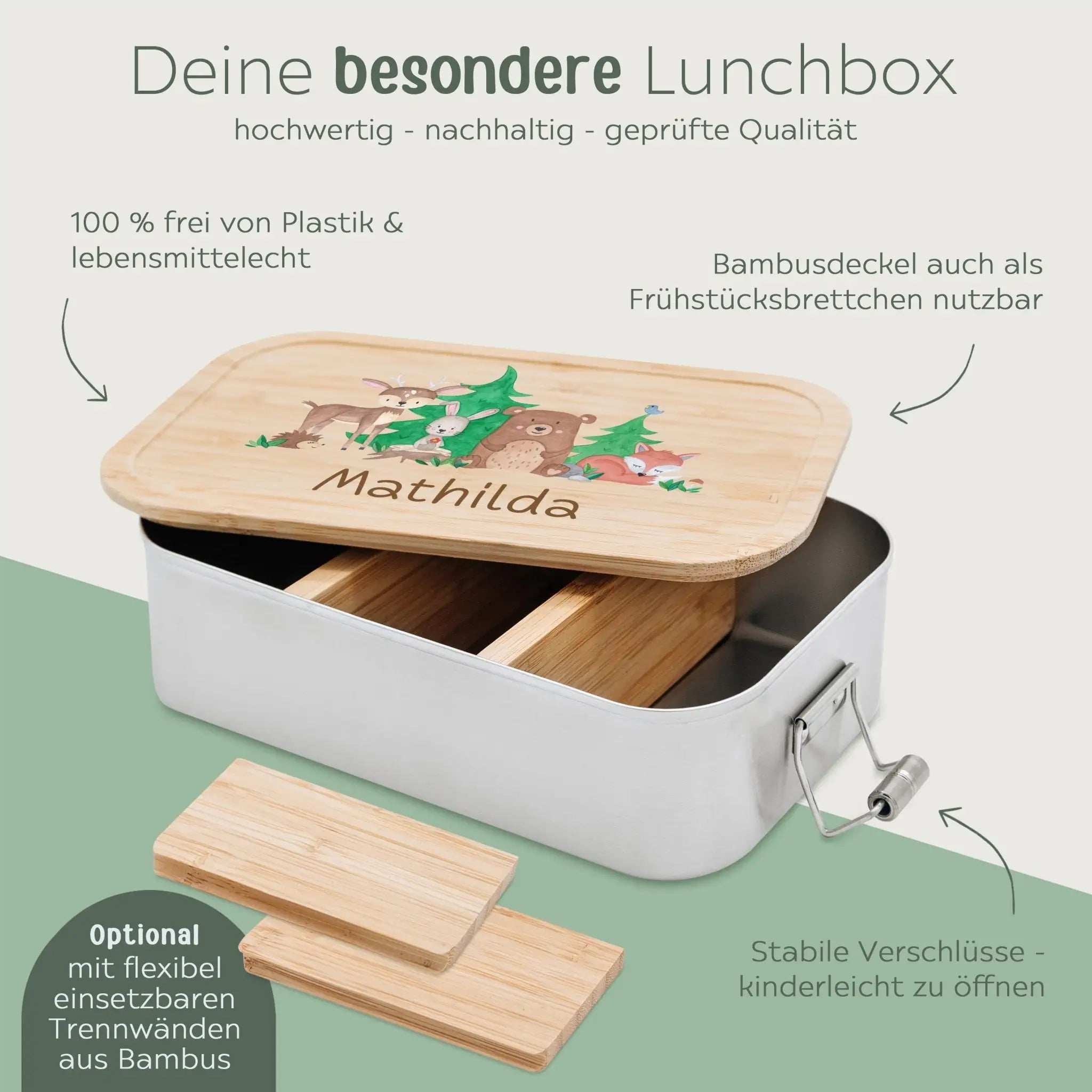 Brotdose Edelstahl personalisiert - Waldfreunde Aquarell - wunderwunsch