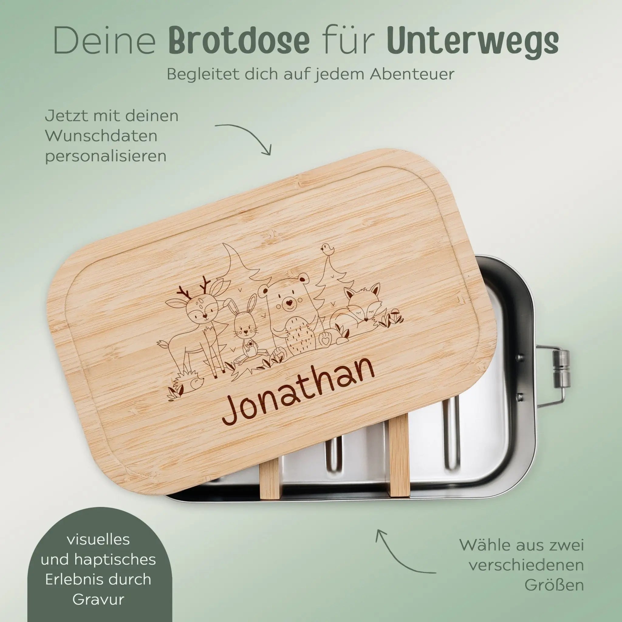 Brotdose Edelstahl personalisiert - Waldfreunde Gravur - wunderwunsch