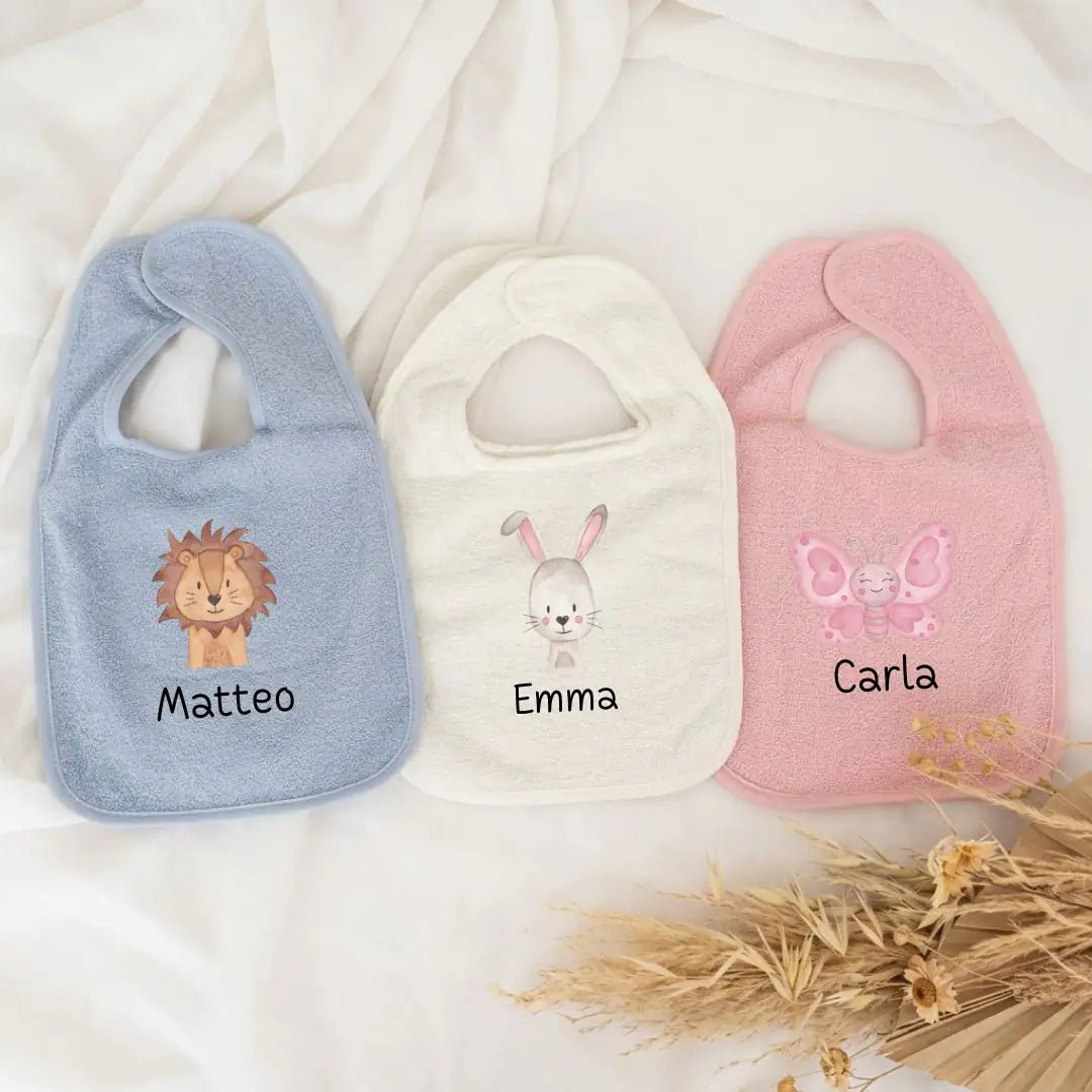 Buntes Lätzchen aus Baumwolle "Tier" personalisiert - wunderwunsch